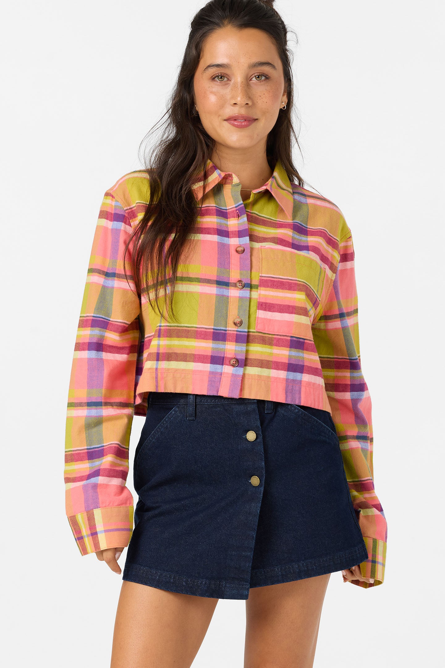 Pippa Flannel Crop Ls Shirt Long Sleeve Top - Fiery Coral | O'Neill