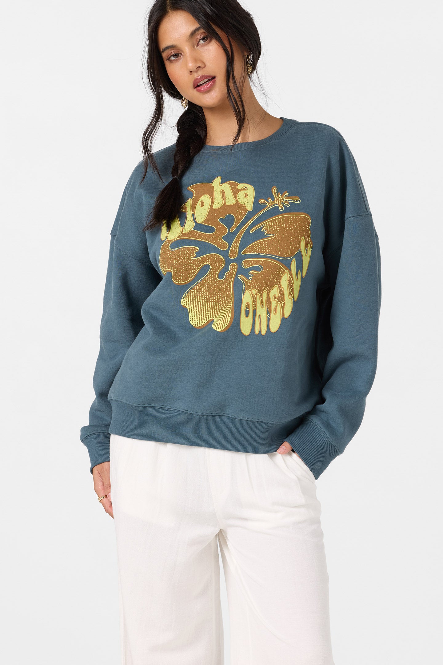 Hibiscus Hawaii Oversized Crew Crew Neck Fleece - Dark Slate | O'Neill