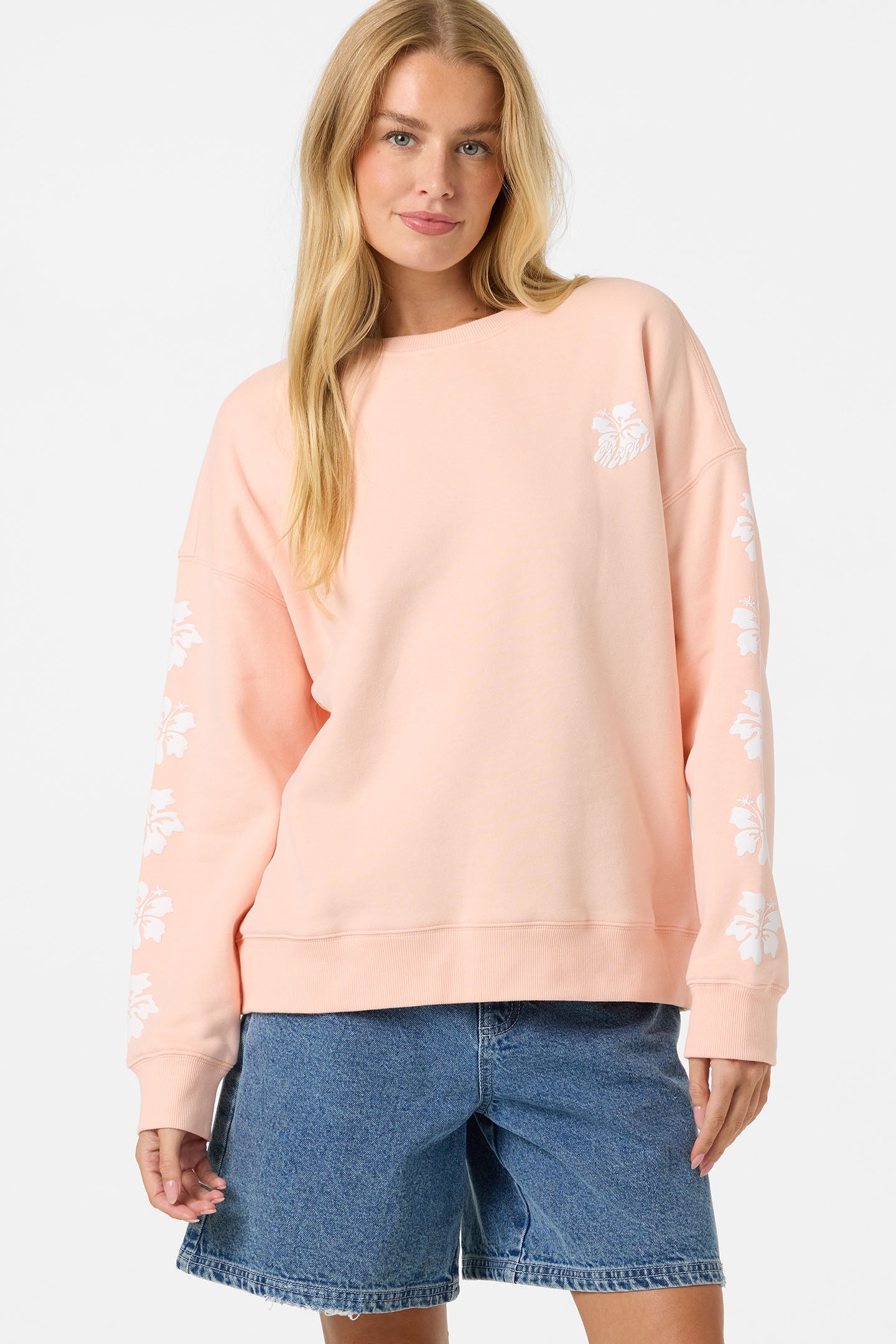 Mini Hibis Oversized Crew Crew Neck Fleece - Peach Light | O'Neill