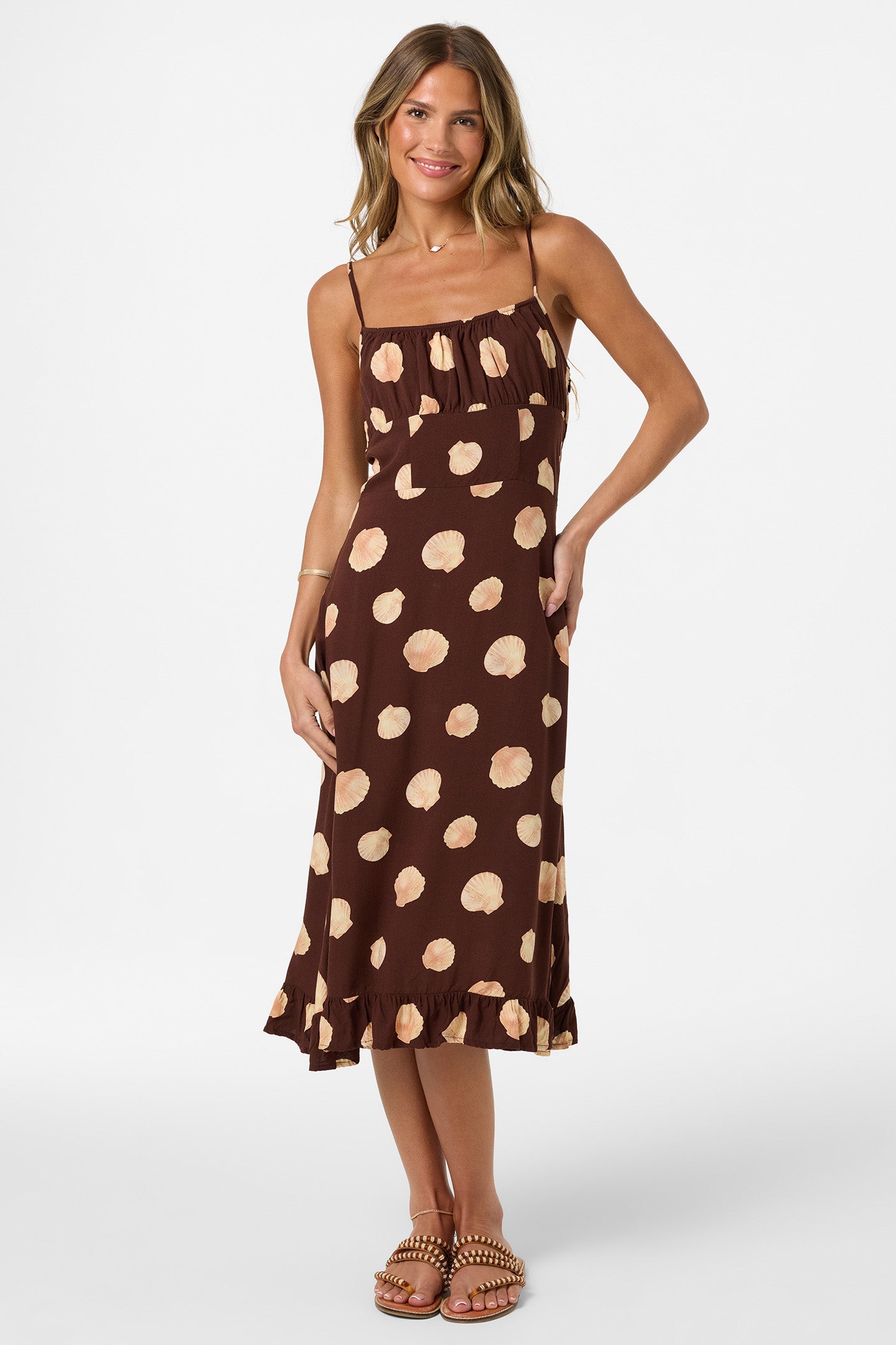 comfortable midi dresses JORGIE CAMILA SHELL MIDI DRESS CHOCOLATE – O'Neill
