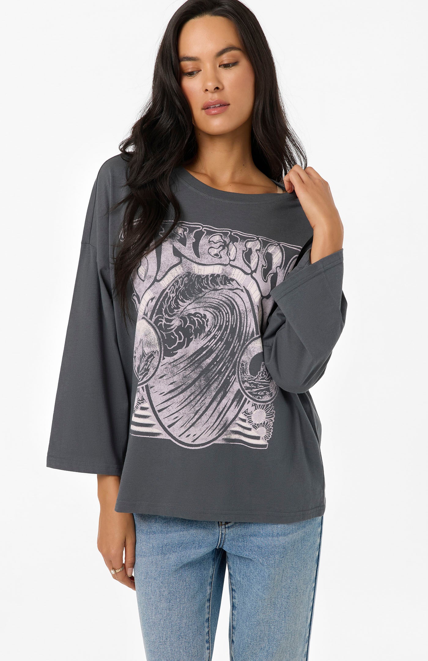 Psych'd Boxy Oversized Ls Tee Long Sleeve Tee - Dark Shadow | O'Neill