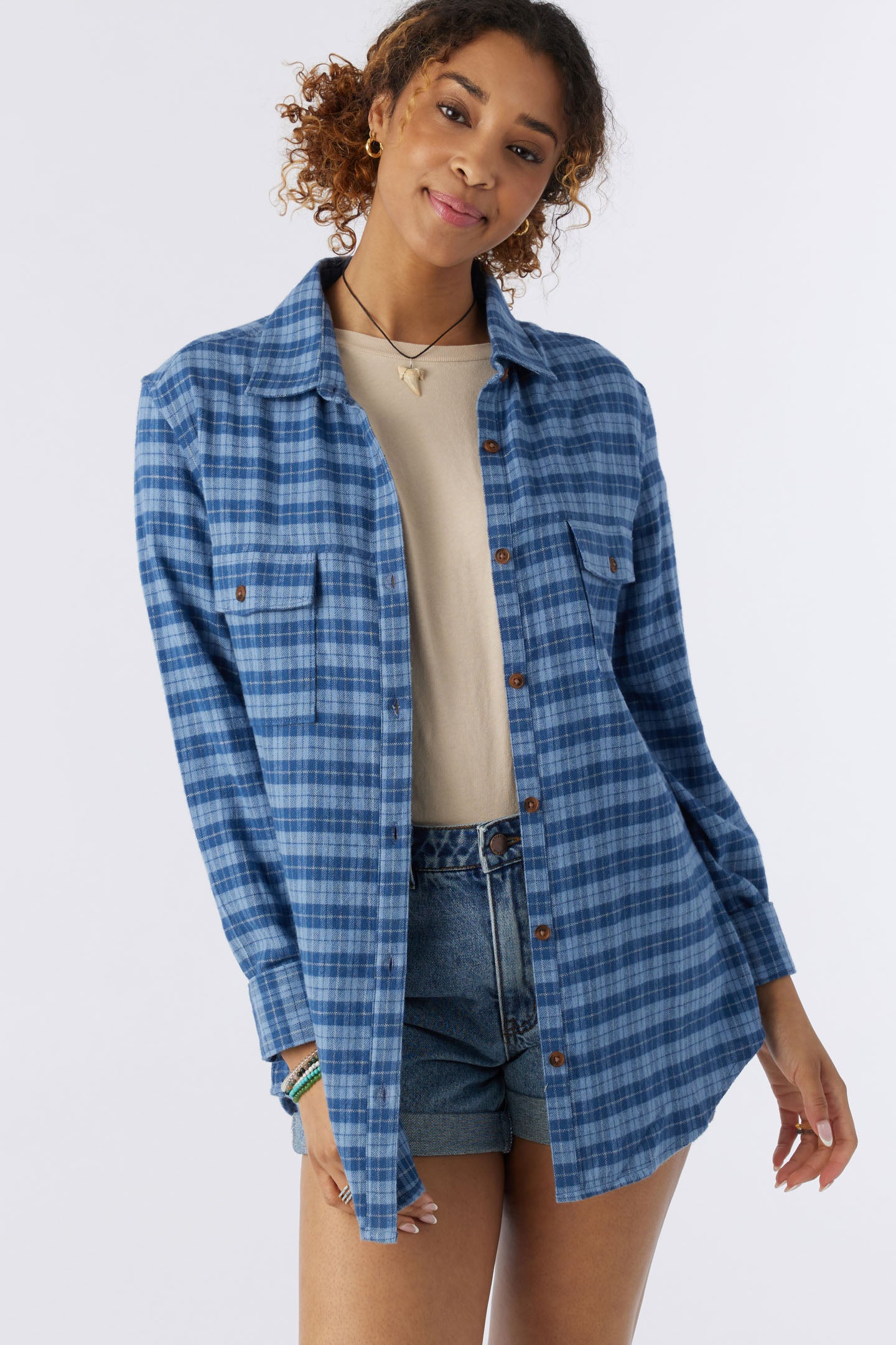 Brooks Oversized Flannel Top - Classic Blue