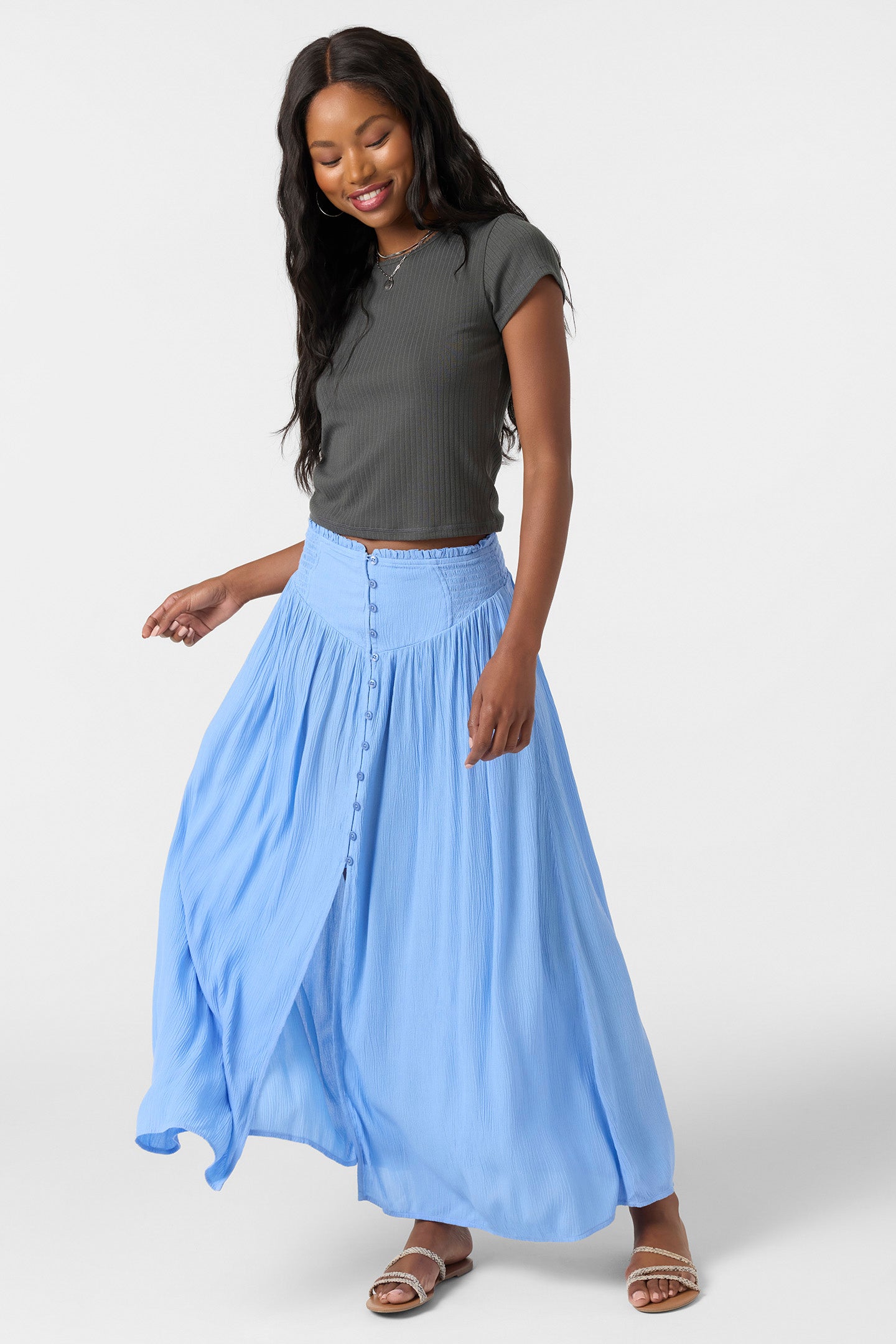 スカート sky MADISONBLUE LINEN MAXI SKIRT Wrap_Linen_MAXI_Skirt_In_Midni