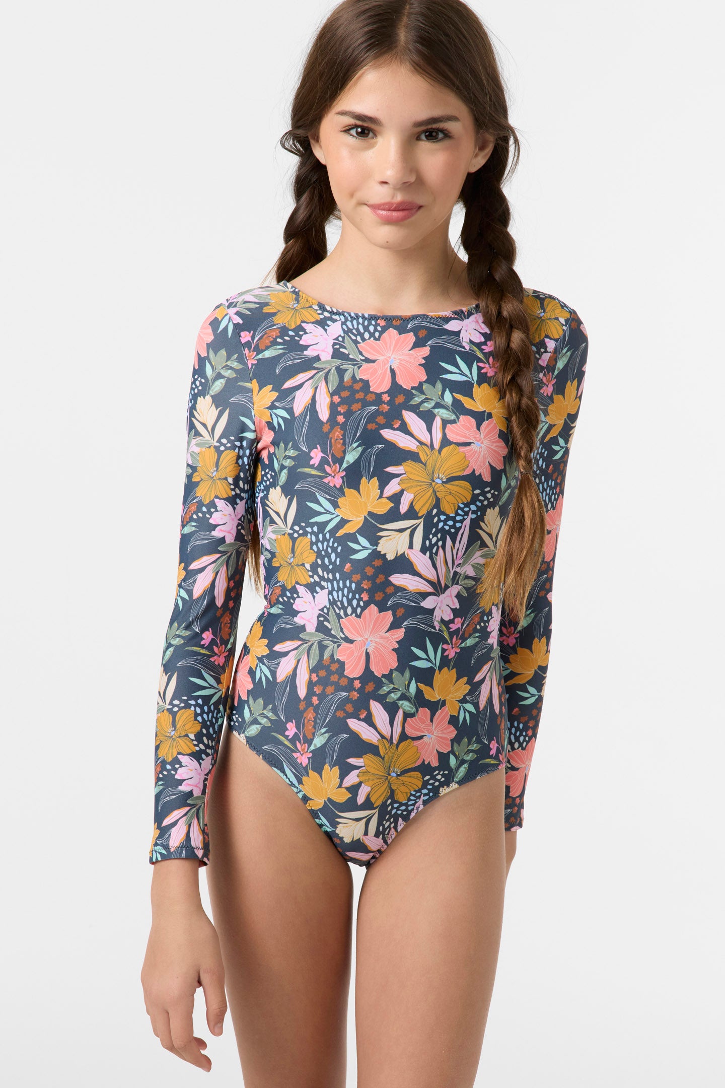 Girl's Mila Floral Twist Back Surf Suit - Slate | O'Neill