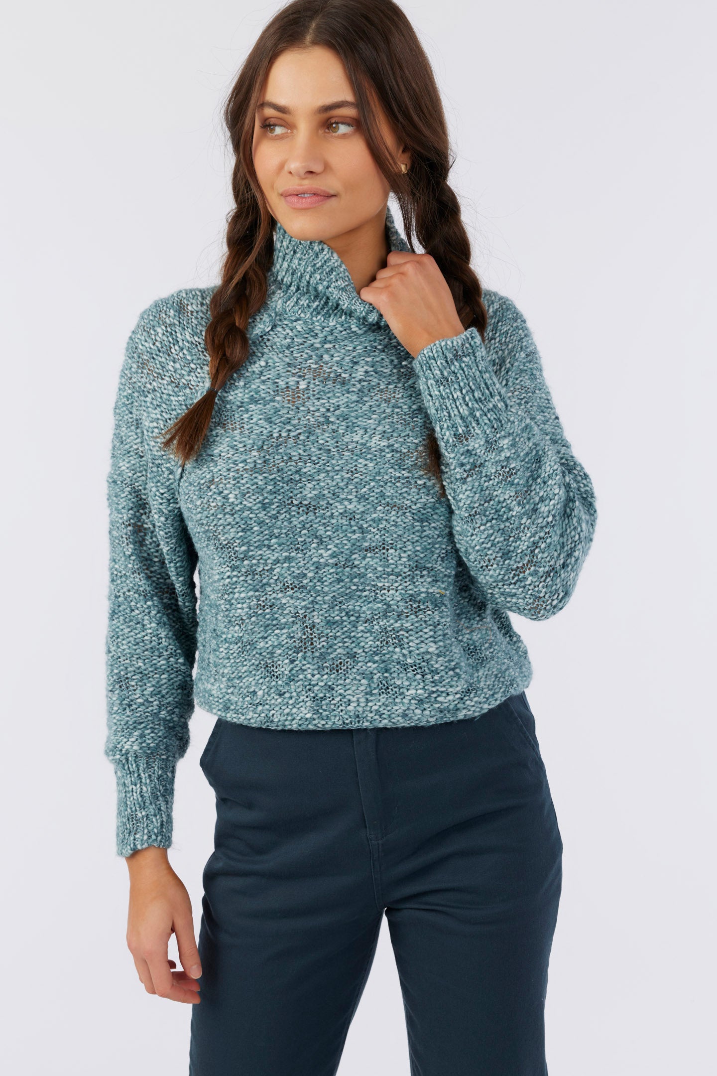 Fair Indigo Women's Organic Cotton Ribbed Turtleneck Sweater (XS, Deep  Teal) at  Women's Clothing store
