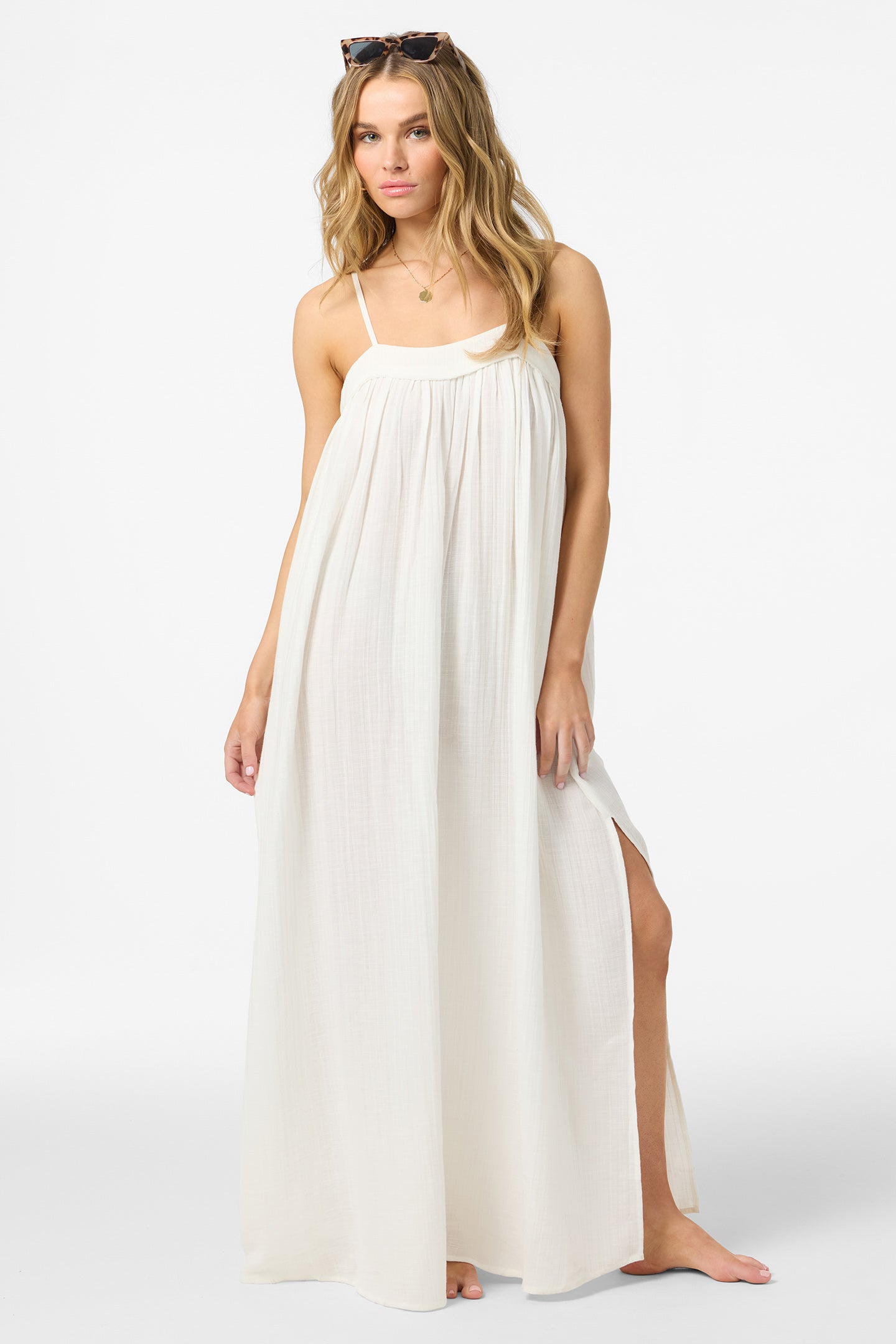 maxi dress covers O'Neill Women's Saltwater Solids Sai Maxi Cover-Up Dress in White, Size XL