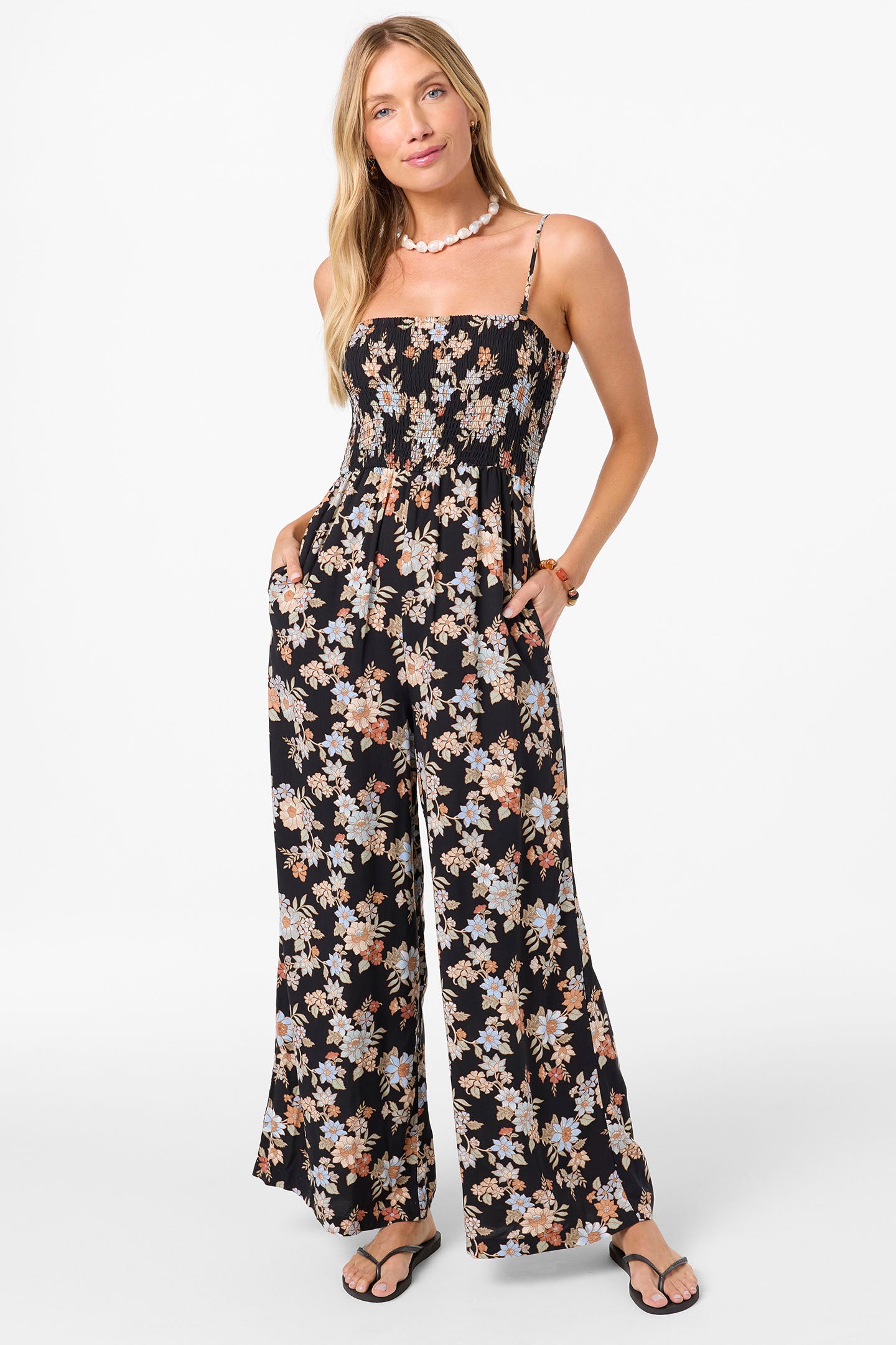 dress pants jumpsuit Aiyana Bali Floral Jumper - Black