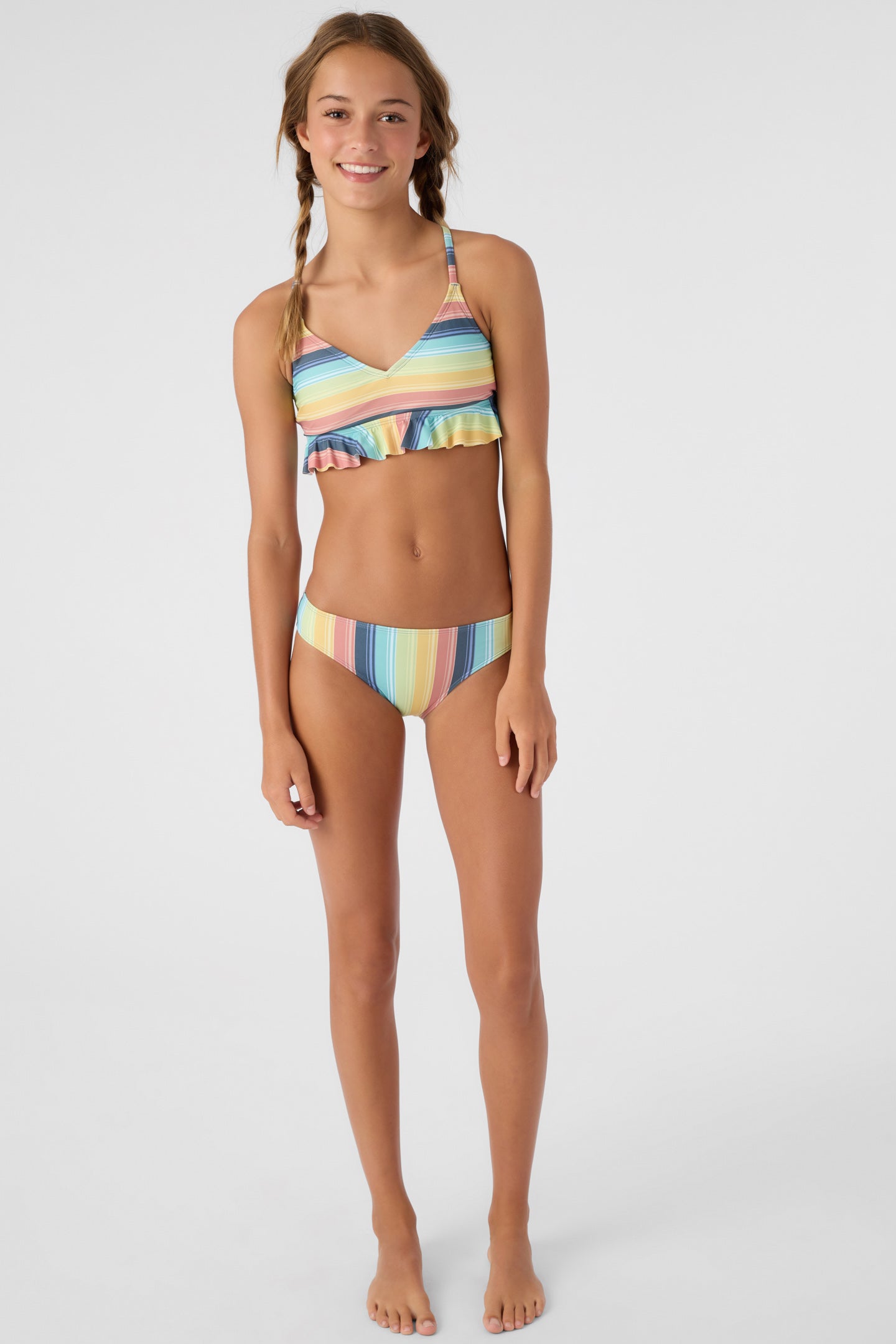 BEACHBOUND STRIPE PEPLUM TRI-TOP & BOTTOMS