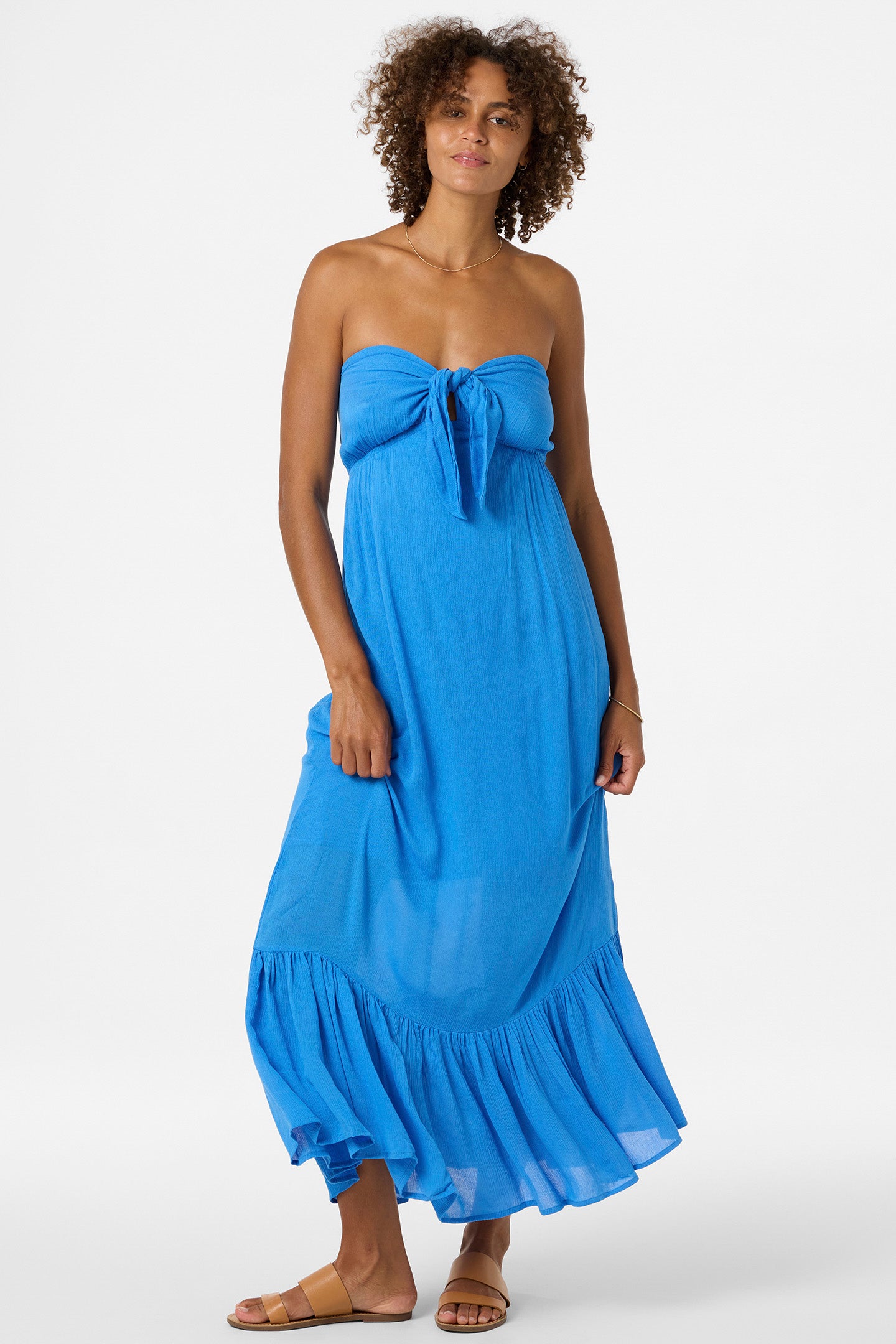 dark navy blue dress Sky Blue Ruched Tiered Sleeveless Maxi Dress main image 1