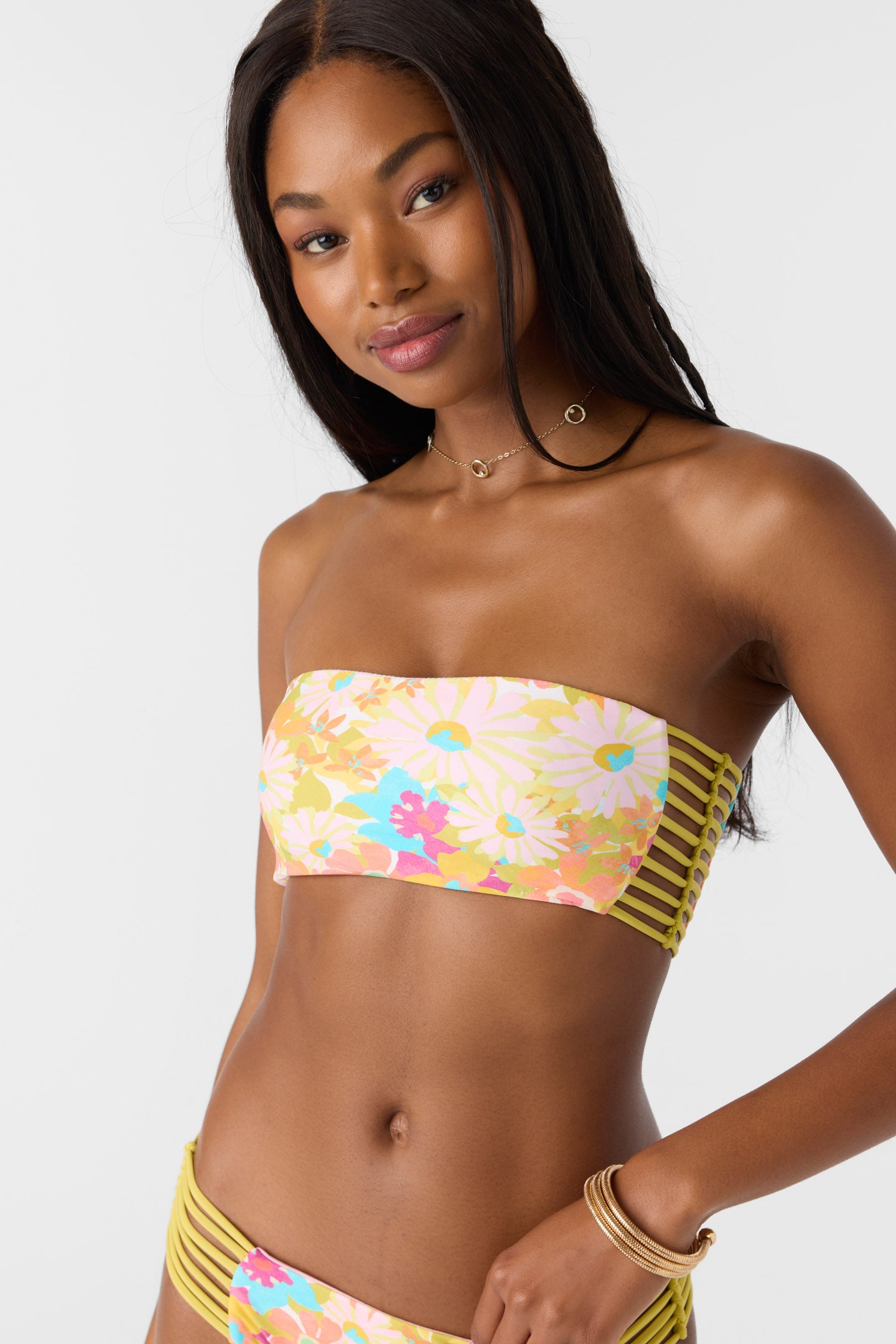 yellow floral bandeau bikini