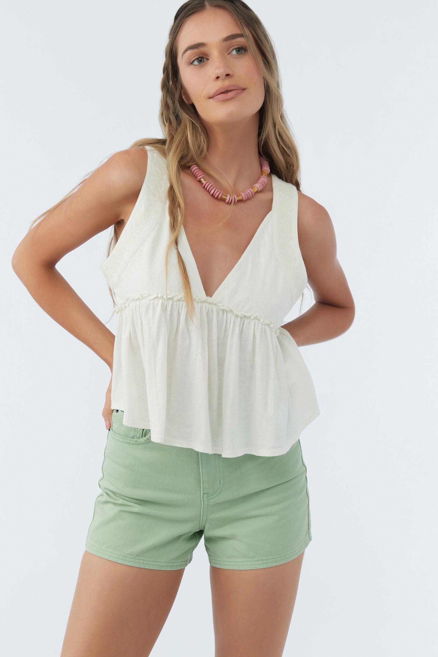 Topshop premium basic slouchy v neck tank top in oat heather