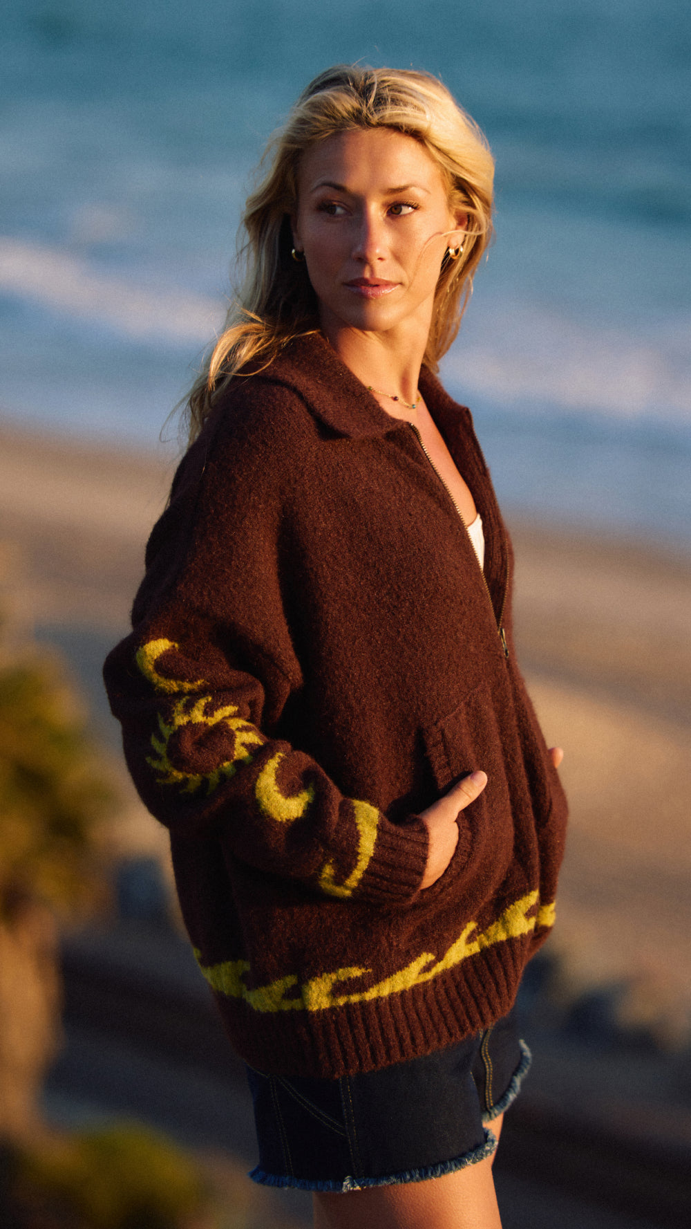 coastline layers - women wearing the women's Corrine Zip Up Long Sleeve Sweater 