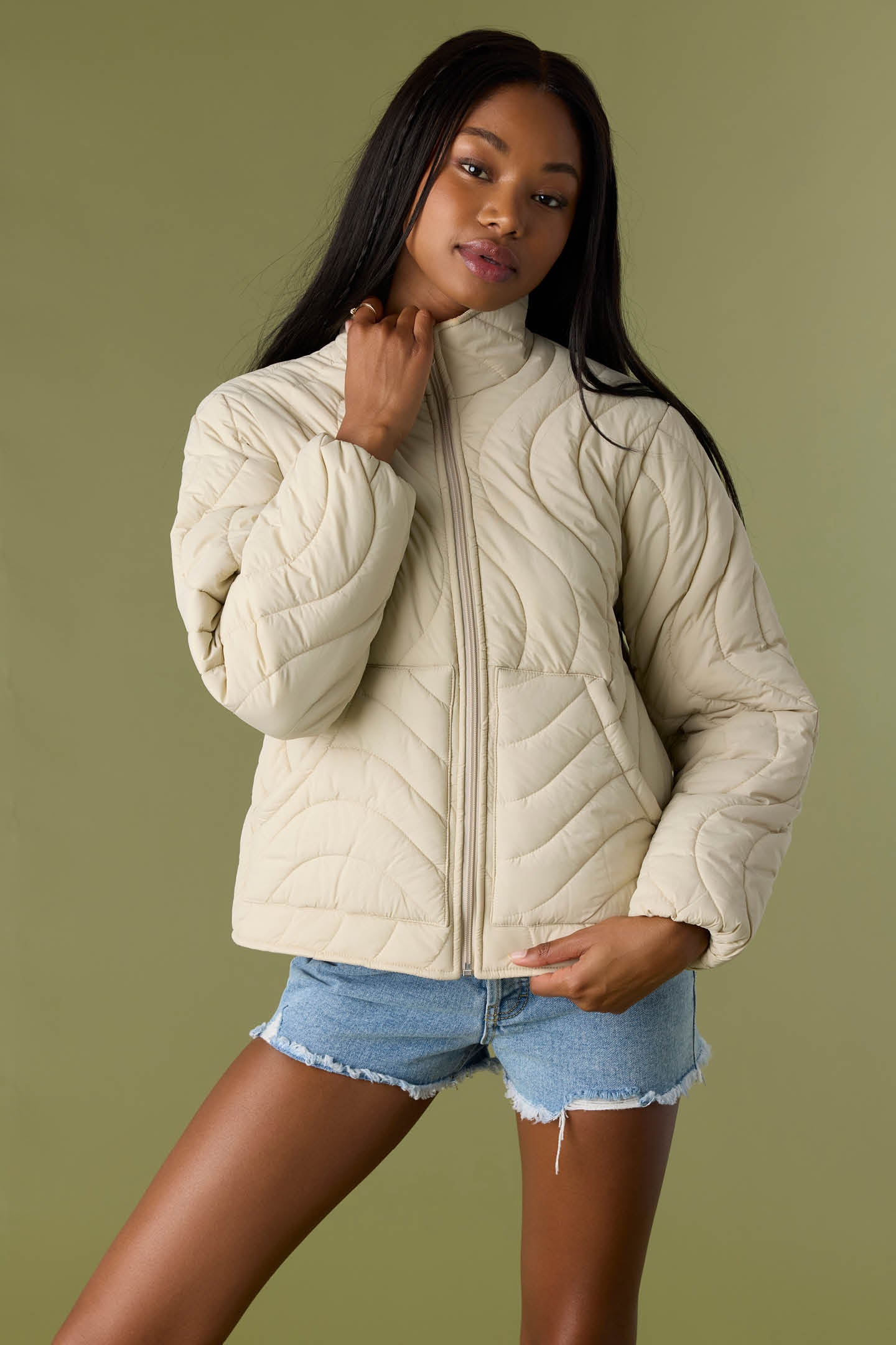 EDEN NYLON WAVE QUILTED ZIP JACKET