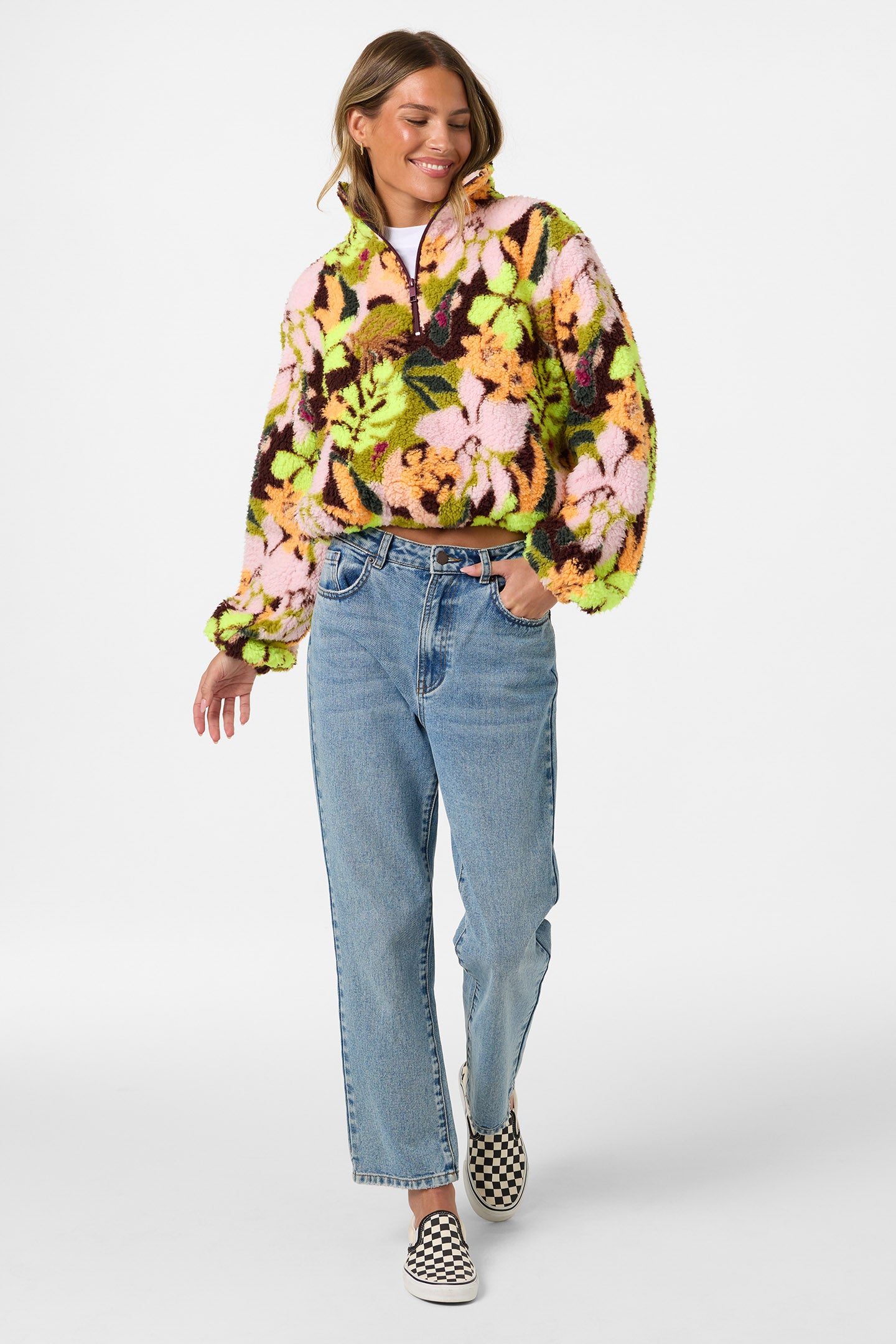 Kacey High Pile 1/2 Zip Jacket - Chartreuse | O'Neill