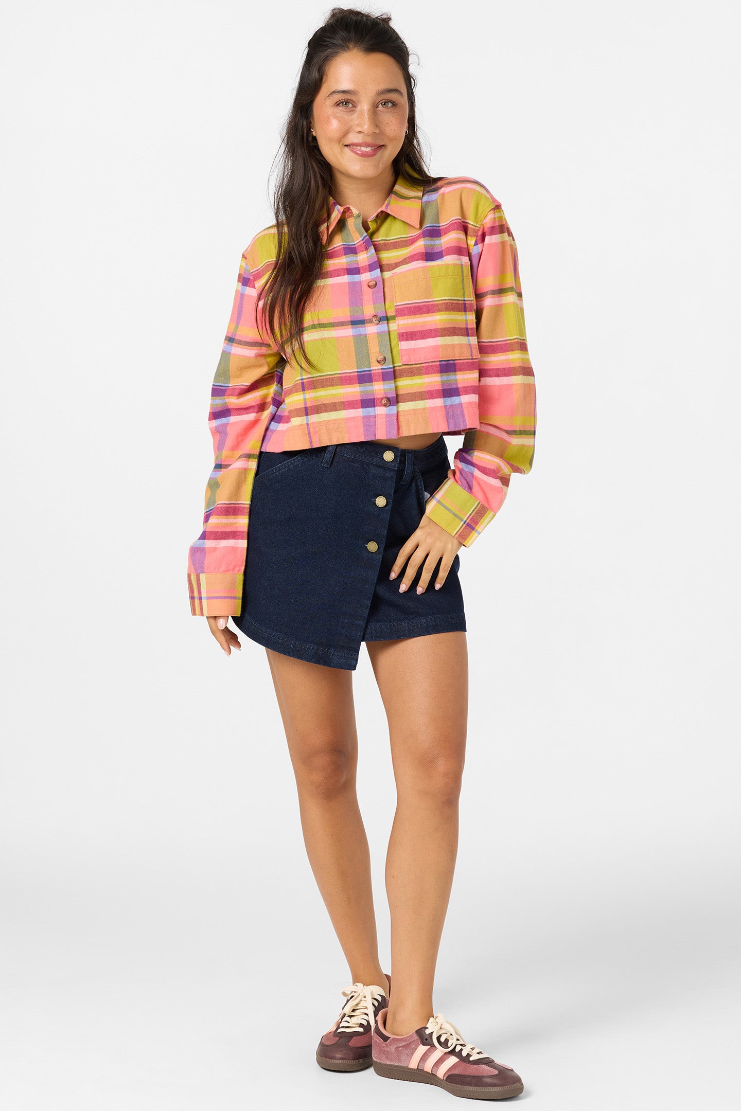 Pippa Flannel Crop Ls Shirt Long Sleeve Top - Fiery Coral | O'Neill