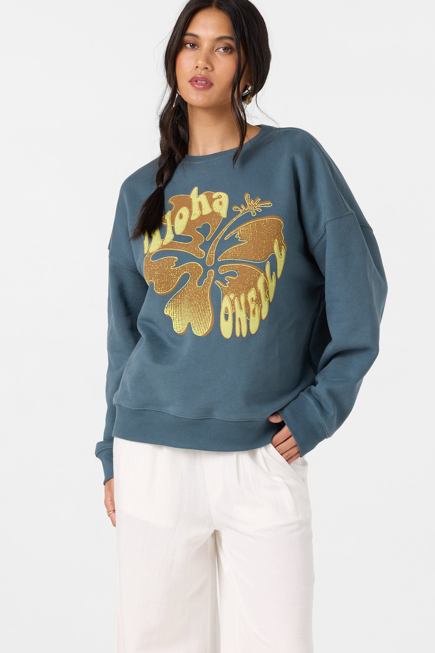 Hibiscus Hawaii Oversized Crew Crew Neck Fleece - Dark Slate | O'Neill