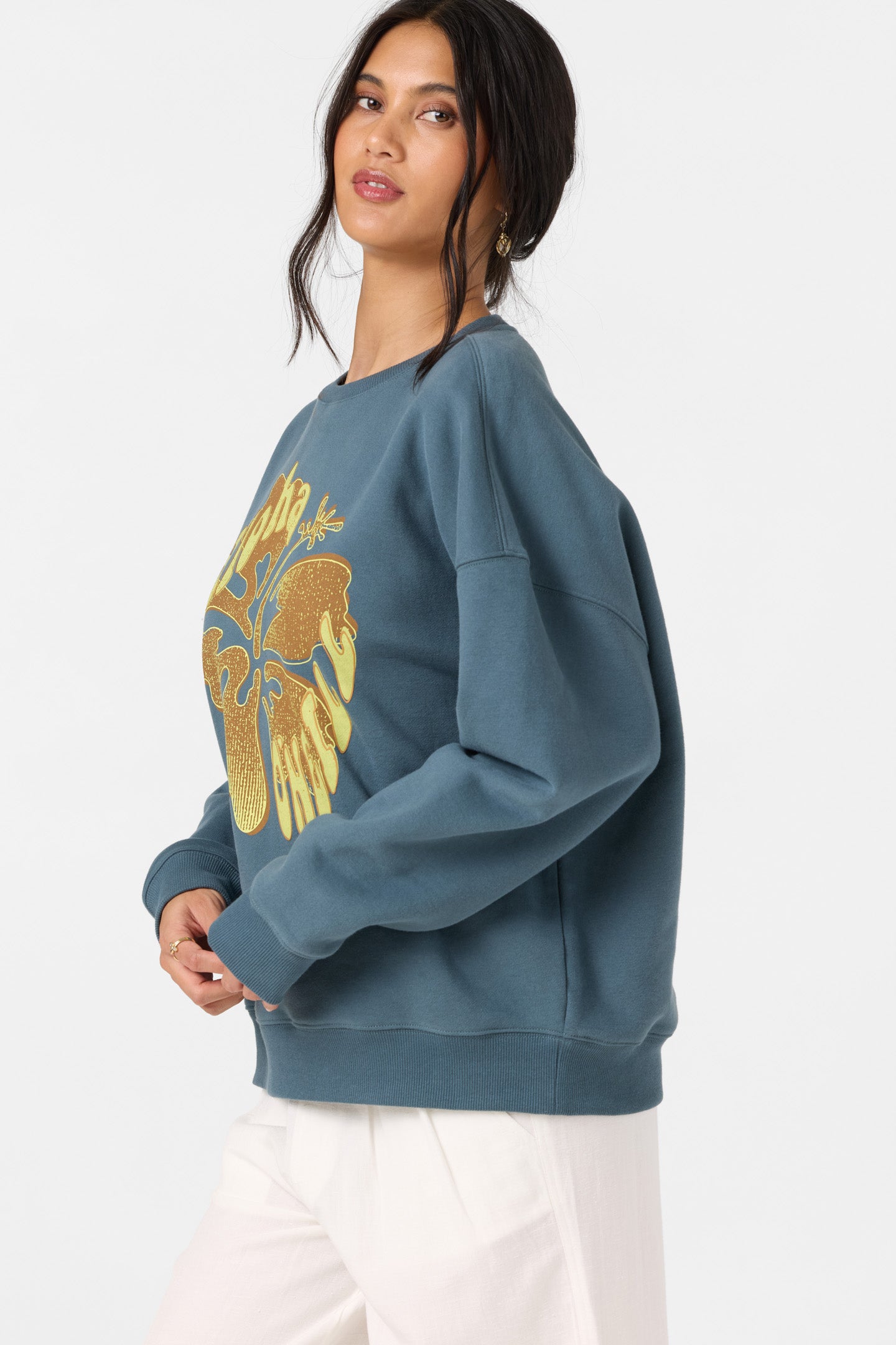 haluc❤ Hibiscus Hawaii Oversized Crew Crew Neck Fleece - Dark Slate | O'Neill