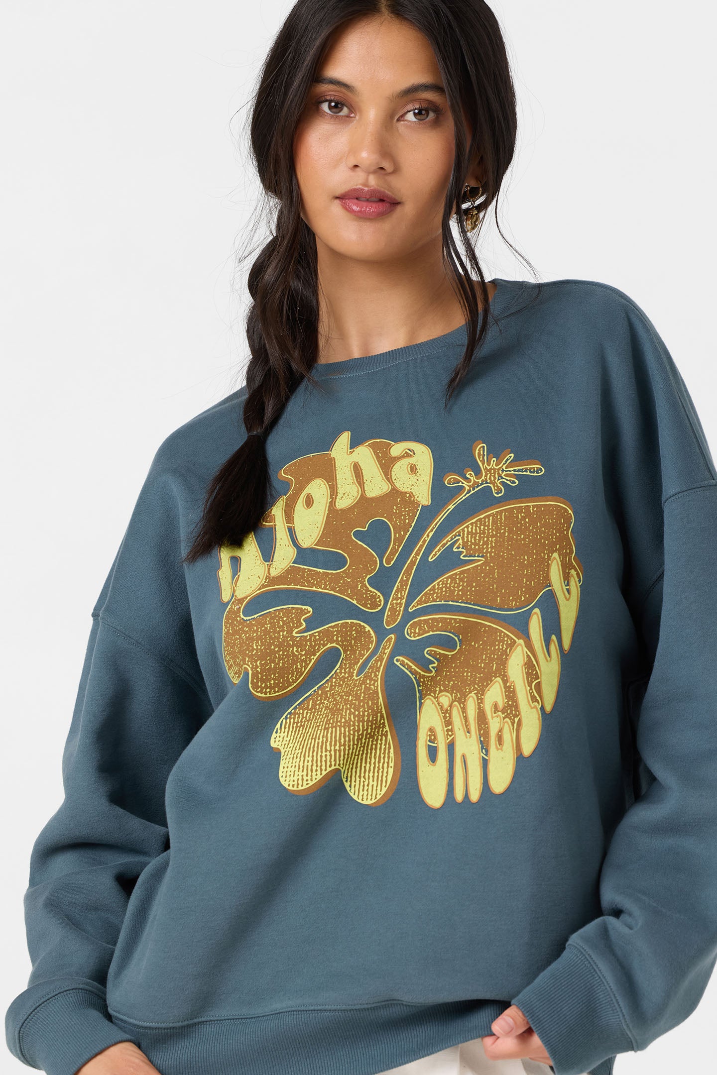 Hibiscus Hawaii Oversized Crew Crew Neck Fleece - Dark Slate | O'Neill