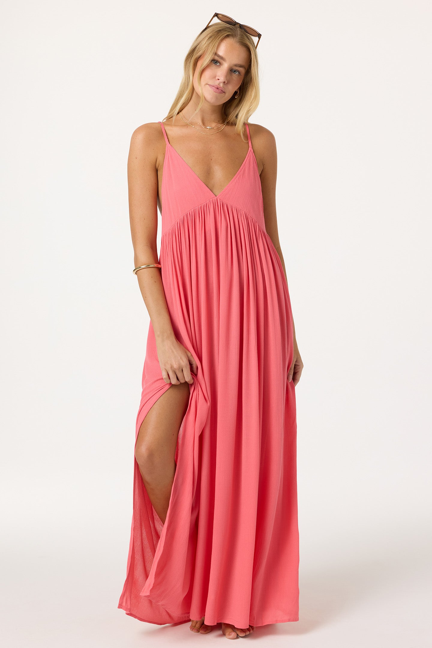 O'Neill Women's Saltwater Solids Mel Maxi Dress in Fiery Coral, Size XL, Viscose