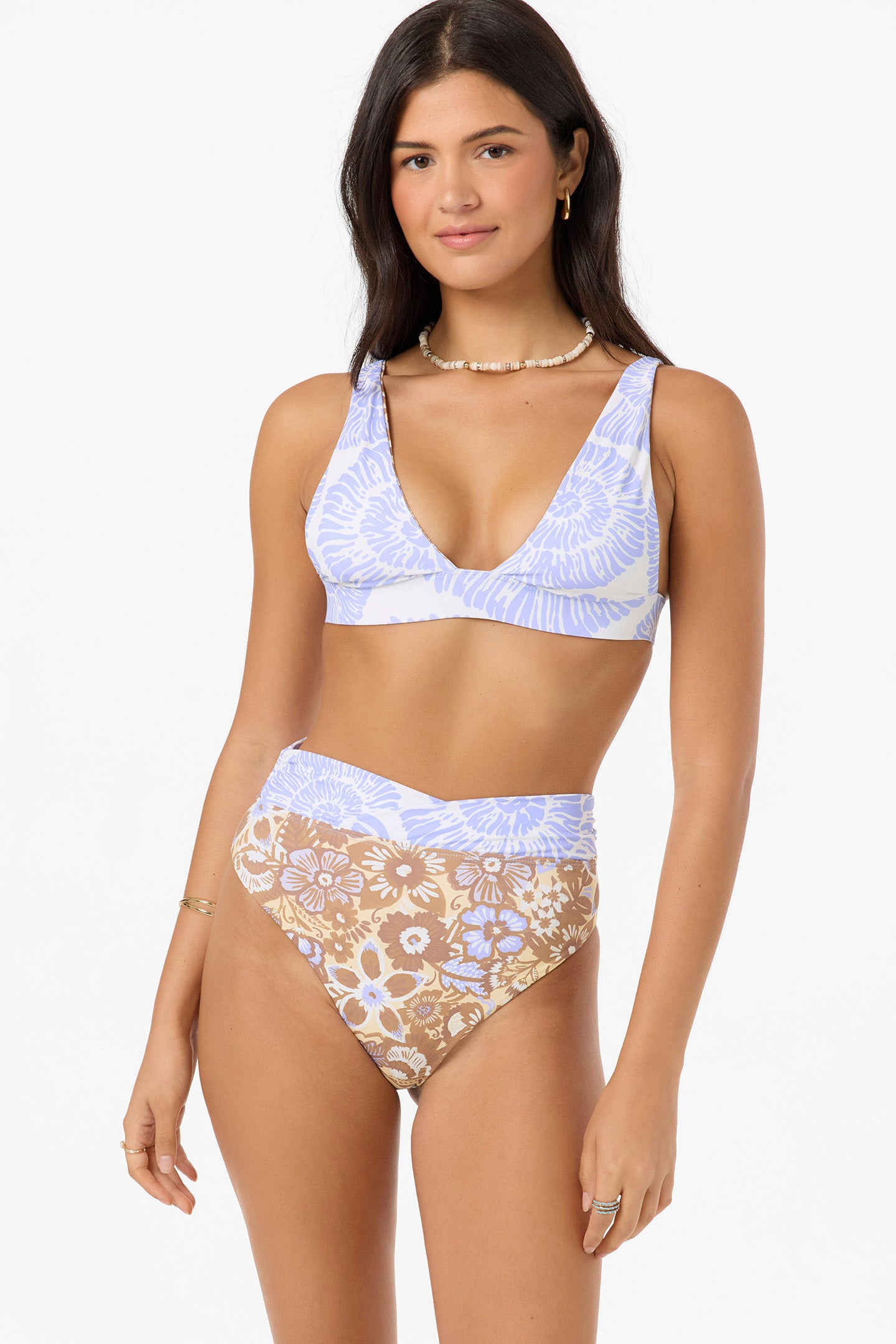 Izabelle Floral Cancun Revo Fixed Triangle Bikini Top - Blue Jelly