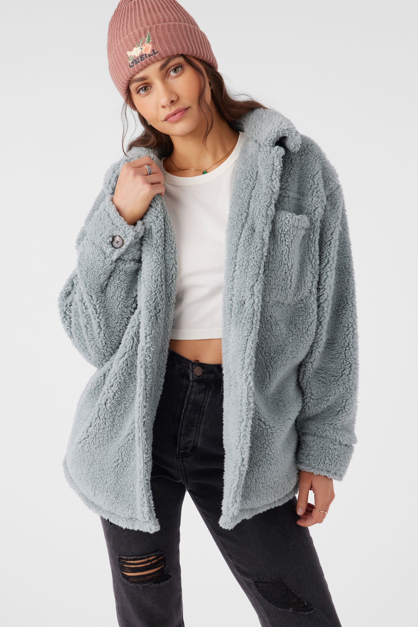 Heath High Pile Oversized Fleece Jacket - Silver Blue | O'Neill