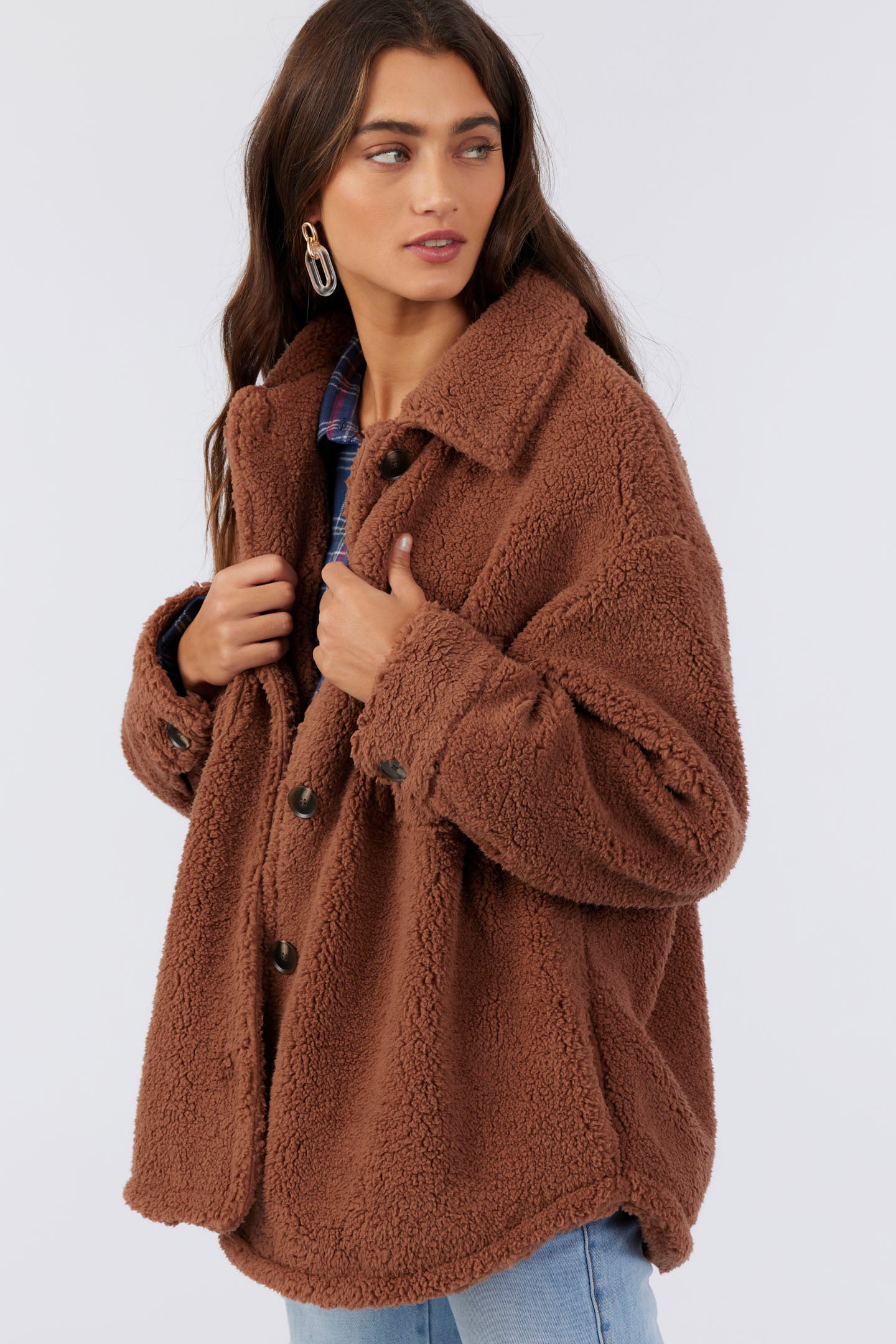 Heath High Pile Oversized Fleece Jacket - Tobacco | O'Neill