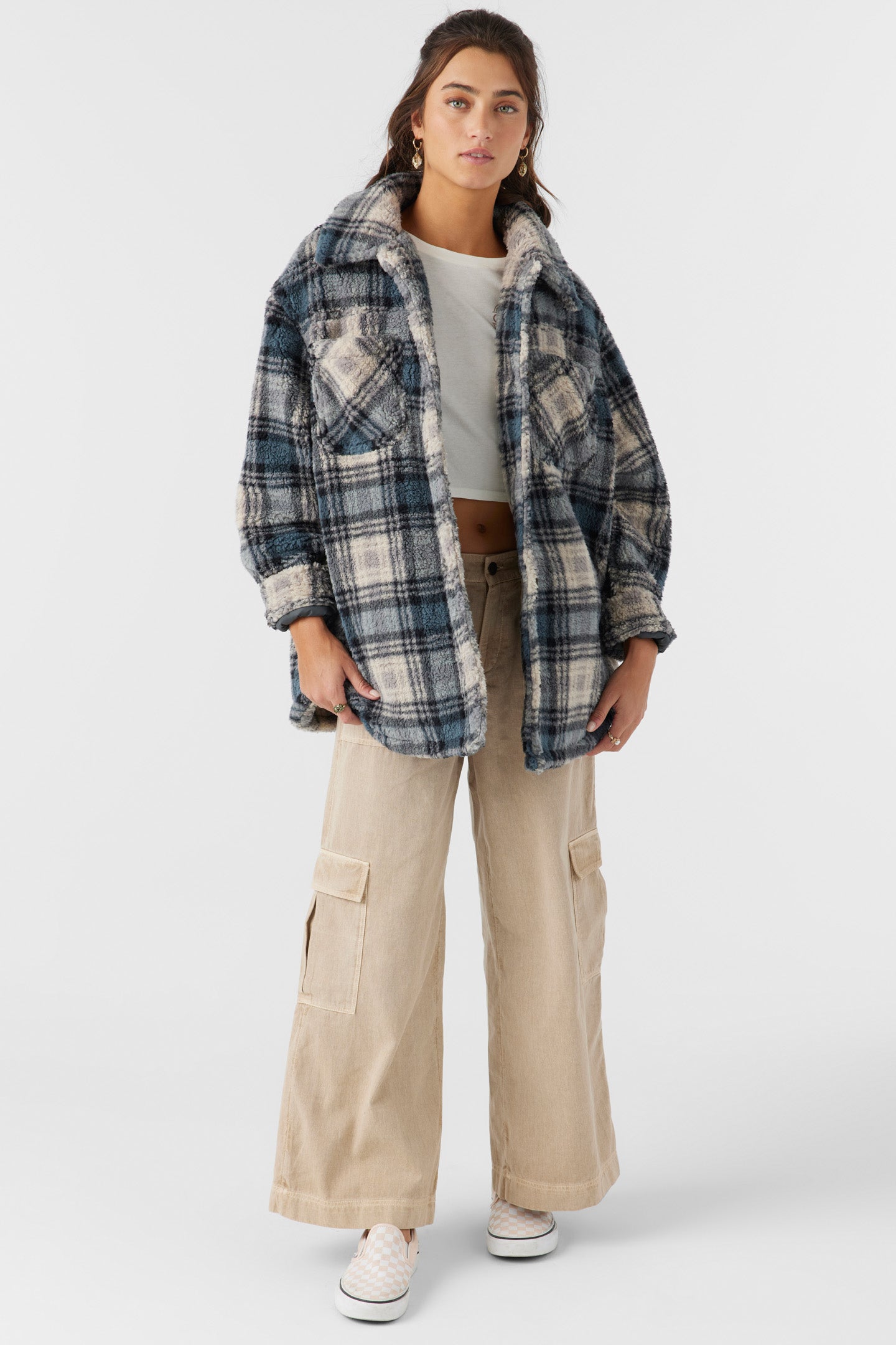 HEATH PLAID HIGH PILE OVERSIZED FLEECE JACKET