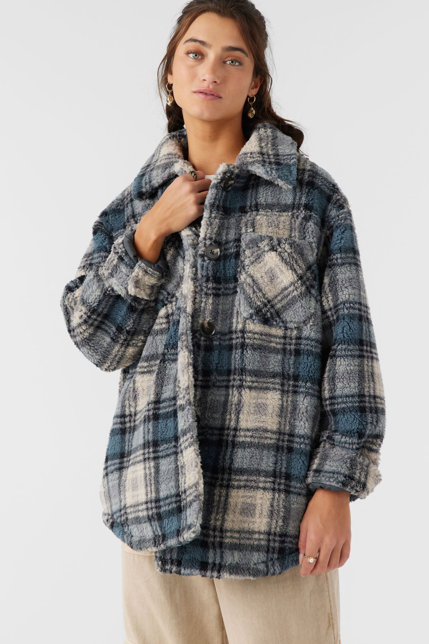 HEATH PLAID HIGH PILE OVERSIZED FLEECE JACKET