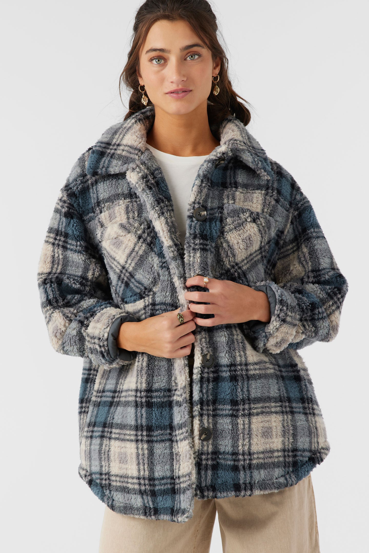Heath Plaid High Pile Oversized Fleece Jacket - Slate | O'Neill