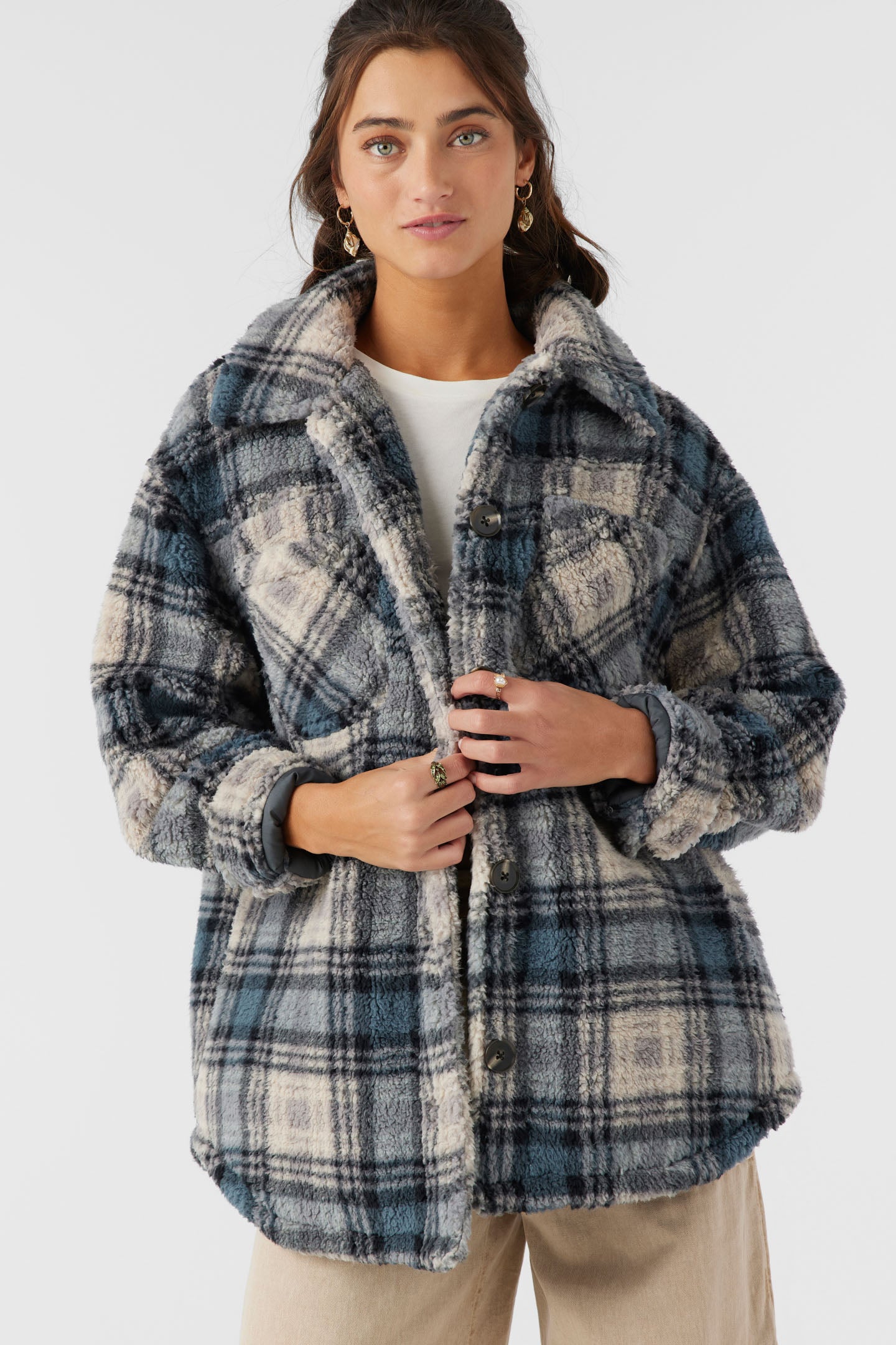 HEATH PLAID HIGH PILE OVERSIZED FLEECE JACKET