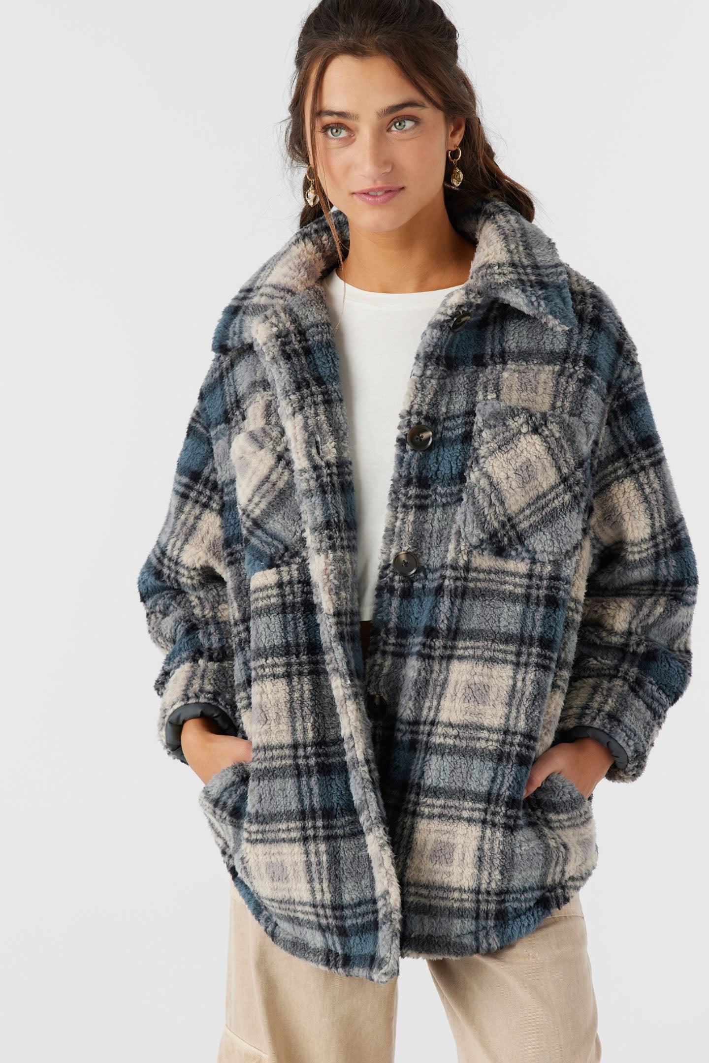 HEATH PLAID HIGH PILE OVERSIZED FLEECE JACKET