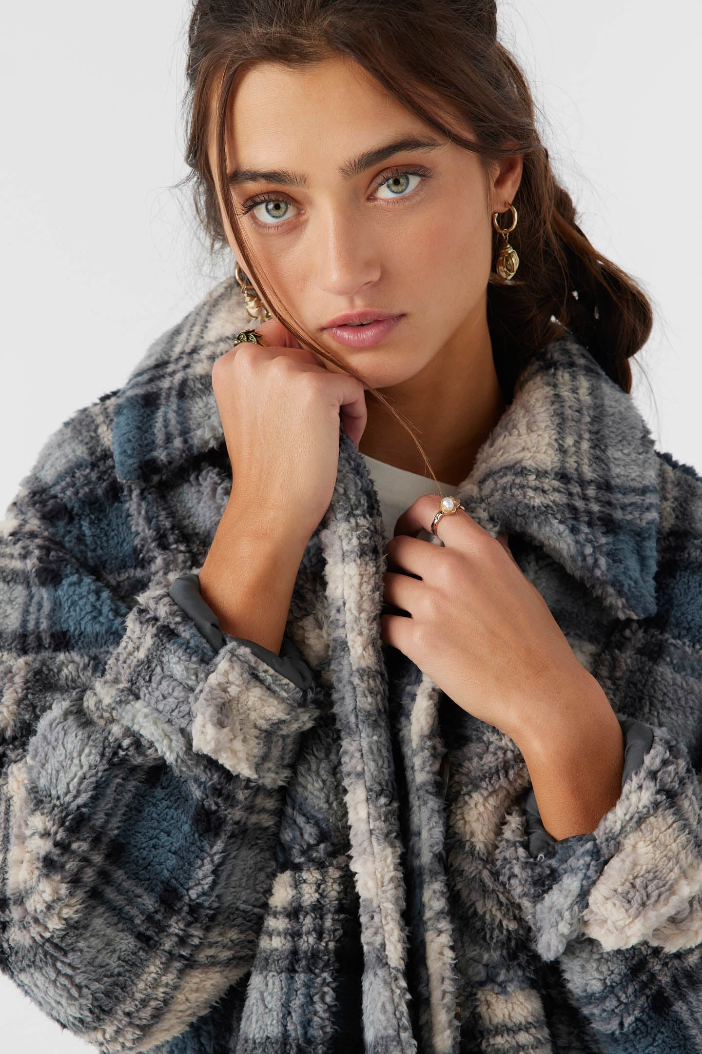 Heath Plaid High Pile Oversized Fleece Jacket - Slate | O'Neill