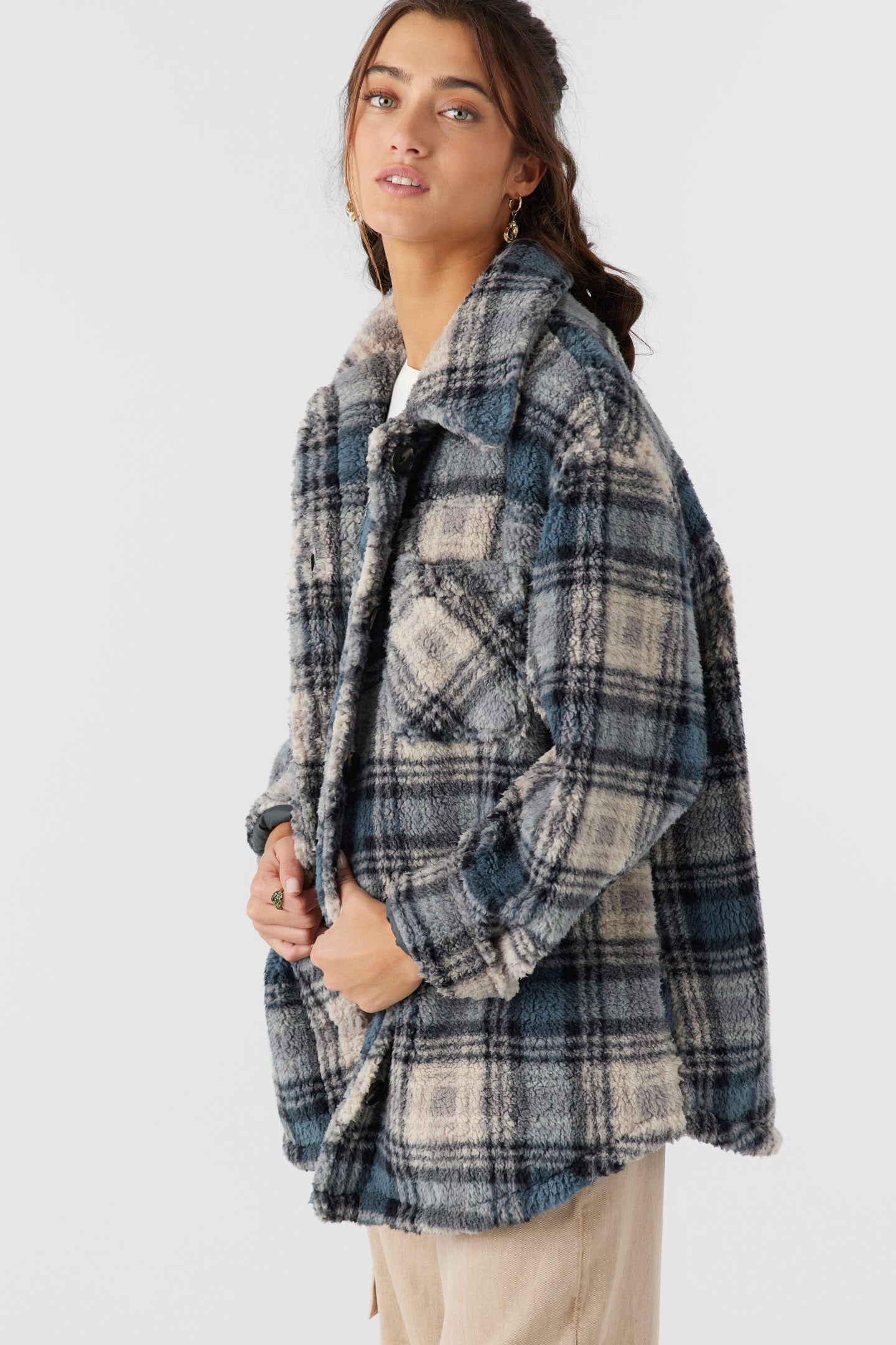 HEATH PLAID HIGH PILE OVERSIZED FLEECE JACKET