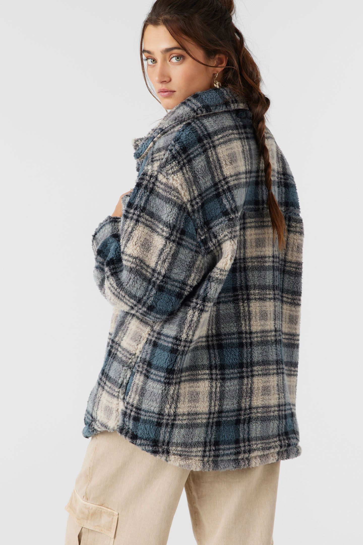 Heath Plaid High Pile Oversized Fleece Jacket - Slate | O'Neill