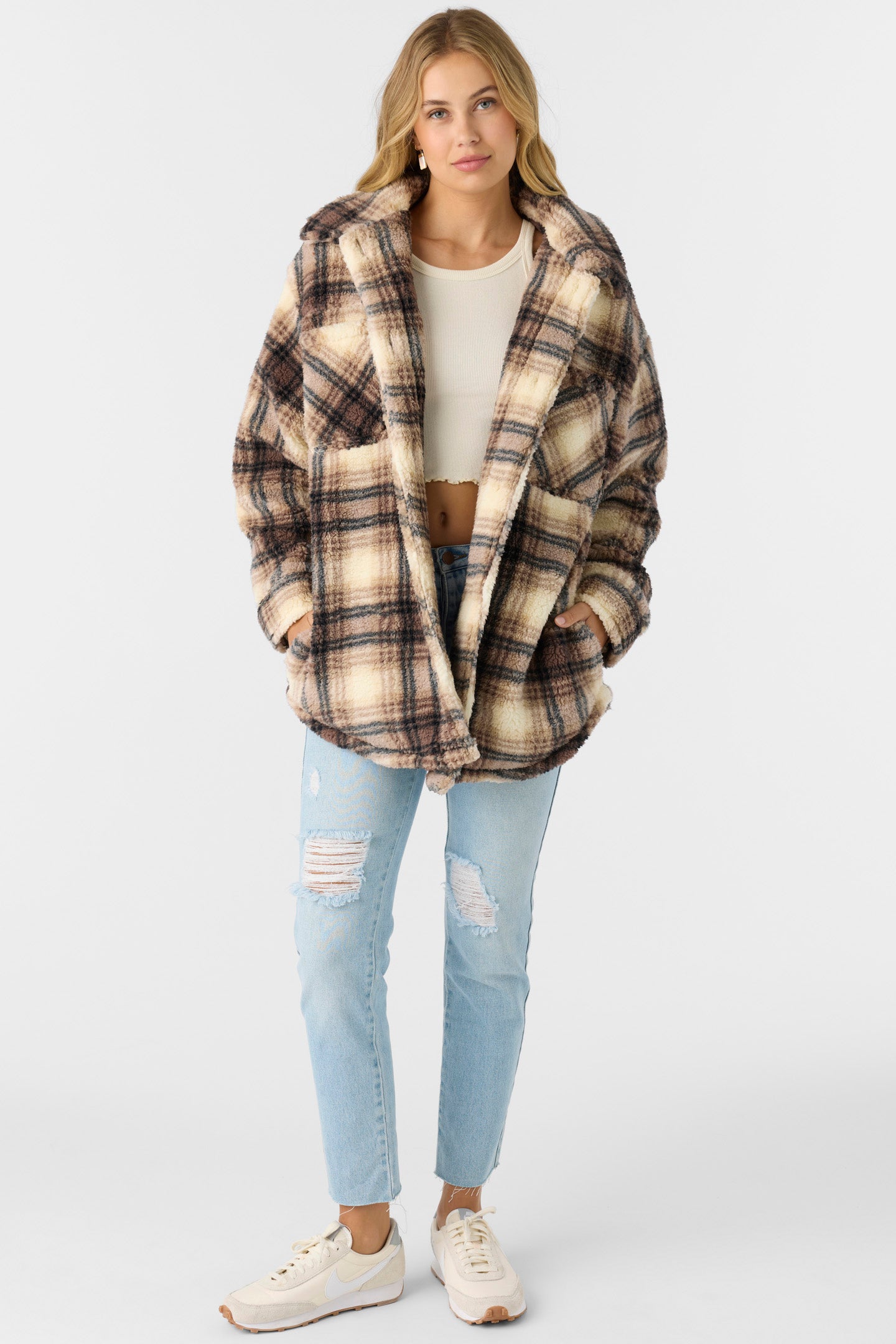 HEATH PLAID HIGH PILE OVERSIZED FLEECE JACKET