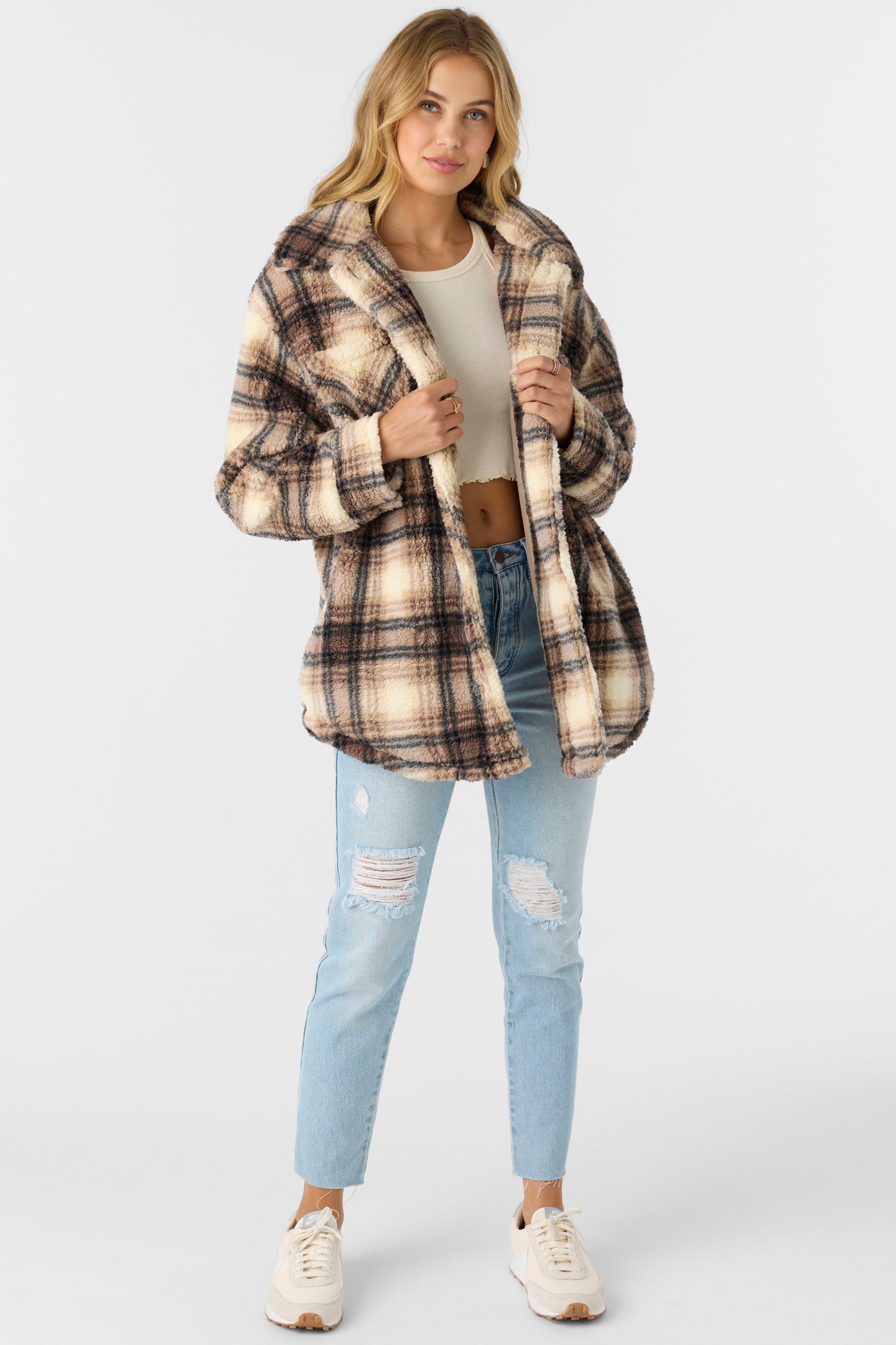 HEATH PLAID HIGH PILE OVERSIZED FLEECE JACKET