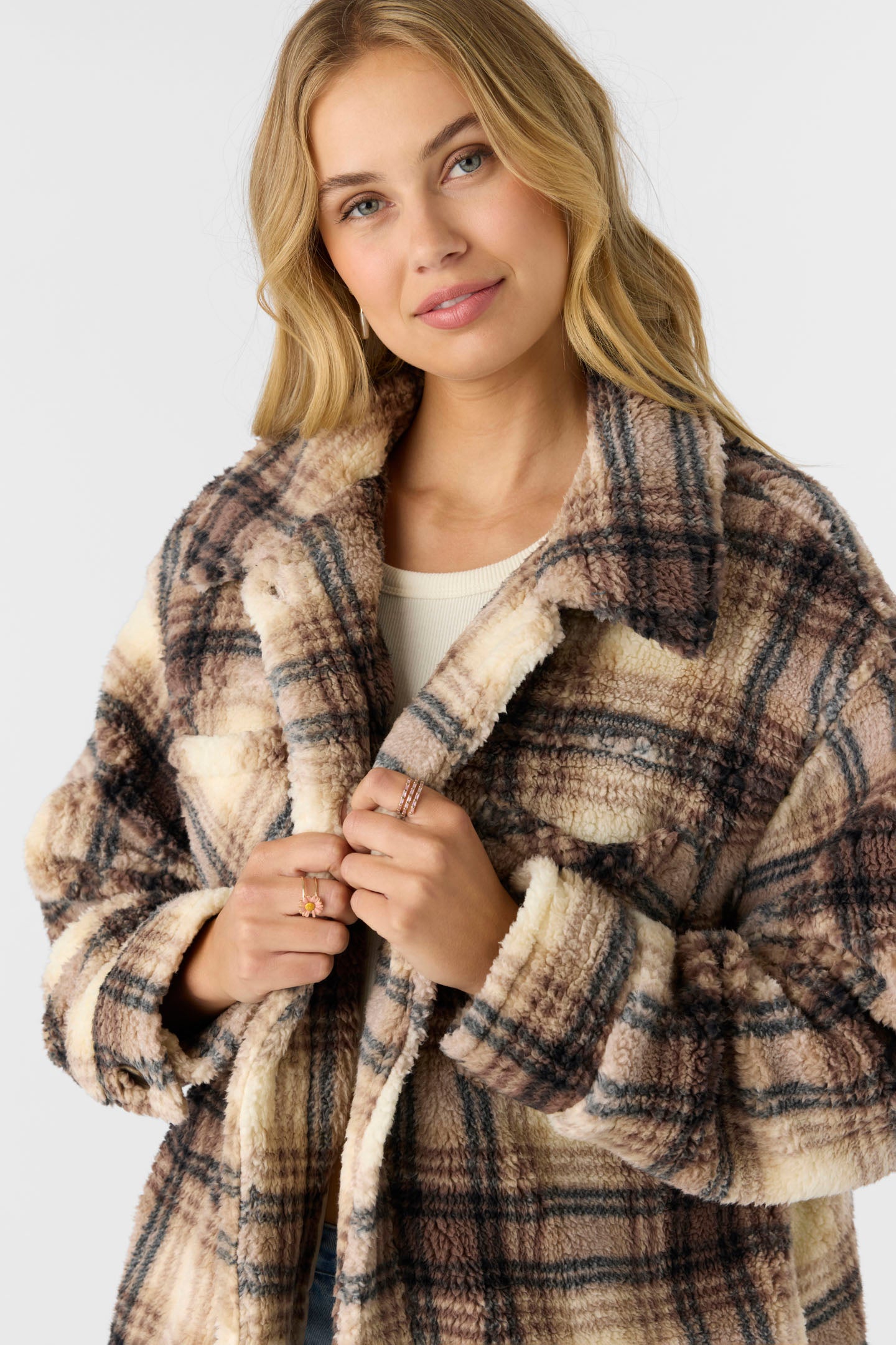 HEATH PLAID HIGH PILE OVERSIZED FLEECE JACKET