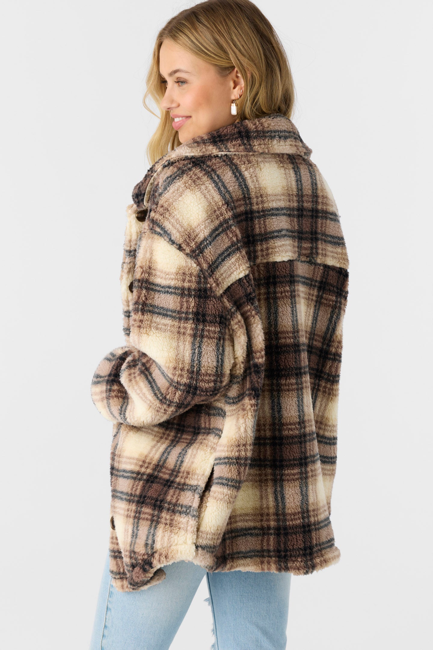 ジャケット・アウター 2pattern Checked Jacket - type B Heath Plaid High Pile Oversized Fleece Jacket - Tobacc Brw | O'Neill