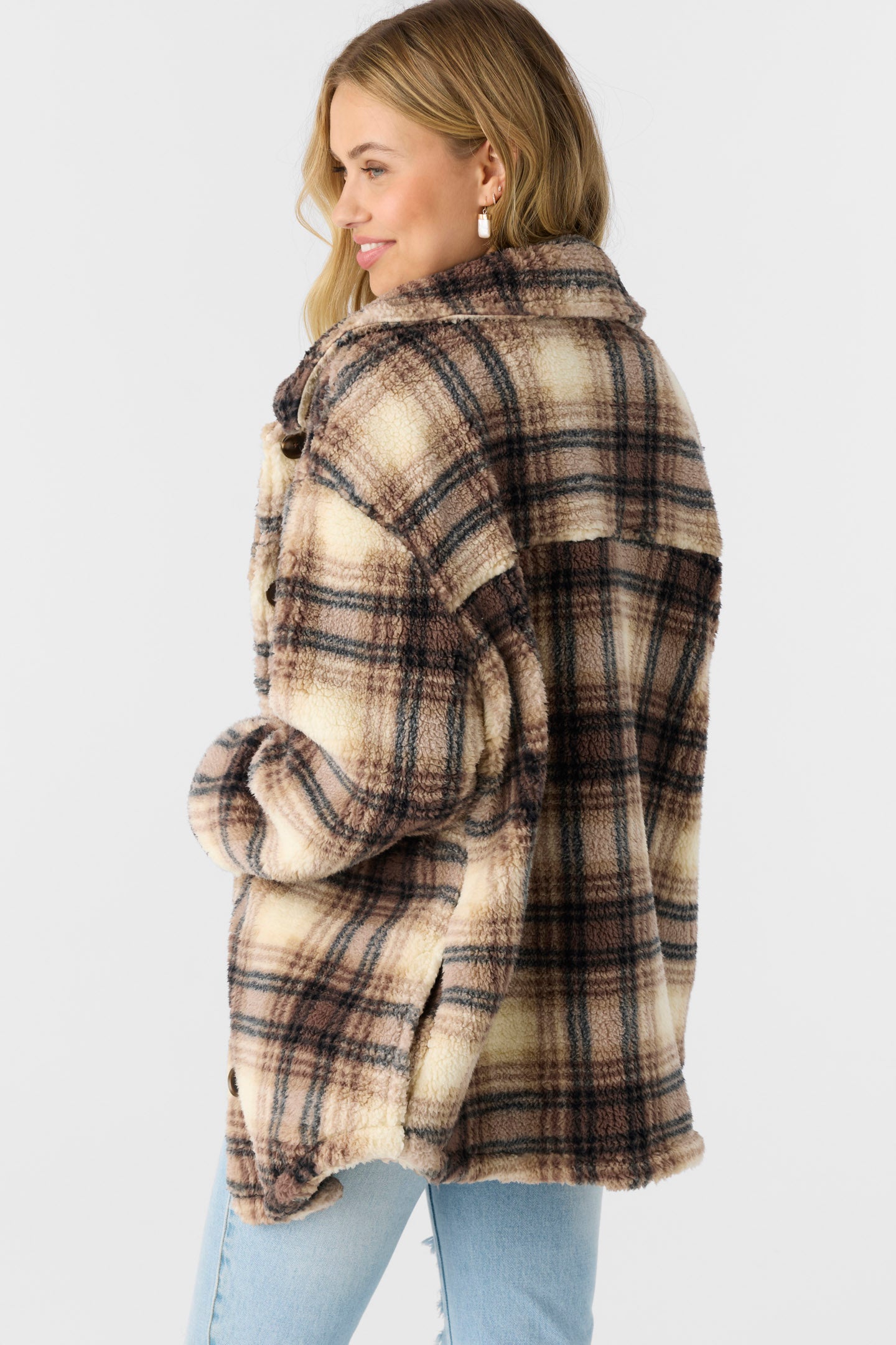 HEATH PLAID HIGH PILE OVERSIZED FLEECE JACKET