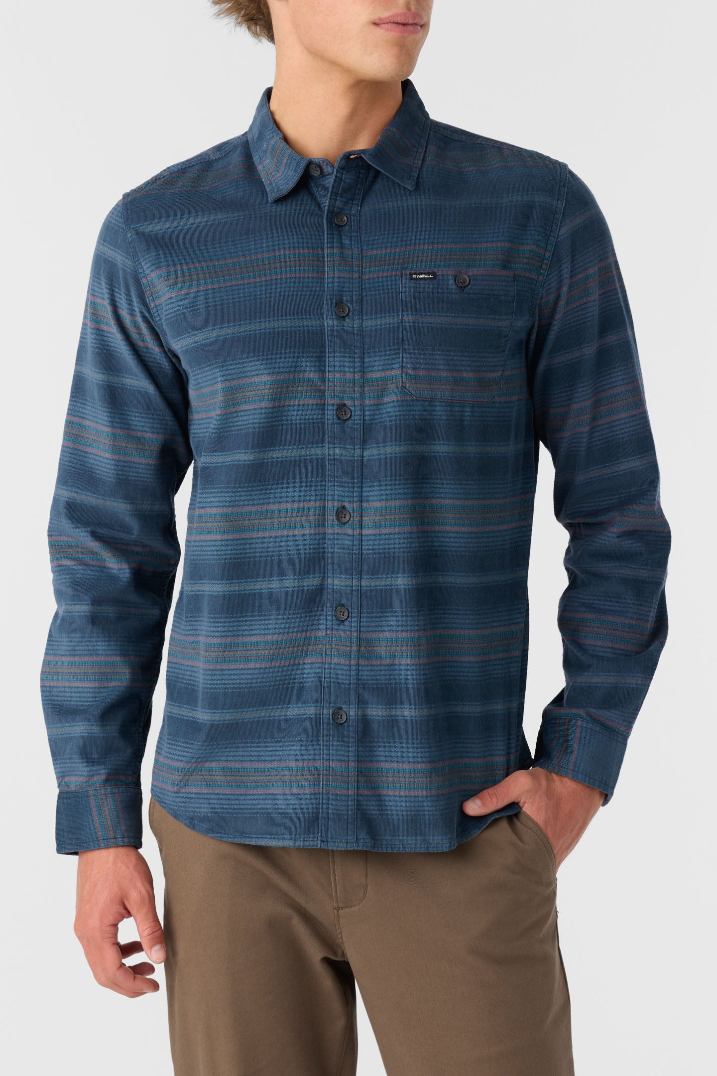 Caruso Stripe Cord Standard Fit Long Sleeve Shirt - Midnight Navy