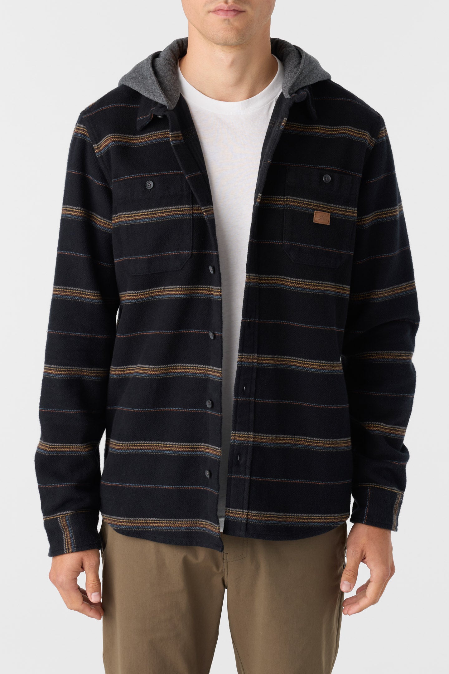 LANDMARKED STRIPE HOODED FLANNEL STANDARD FIT SHIRT