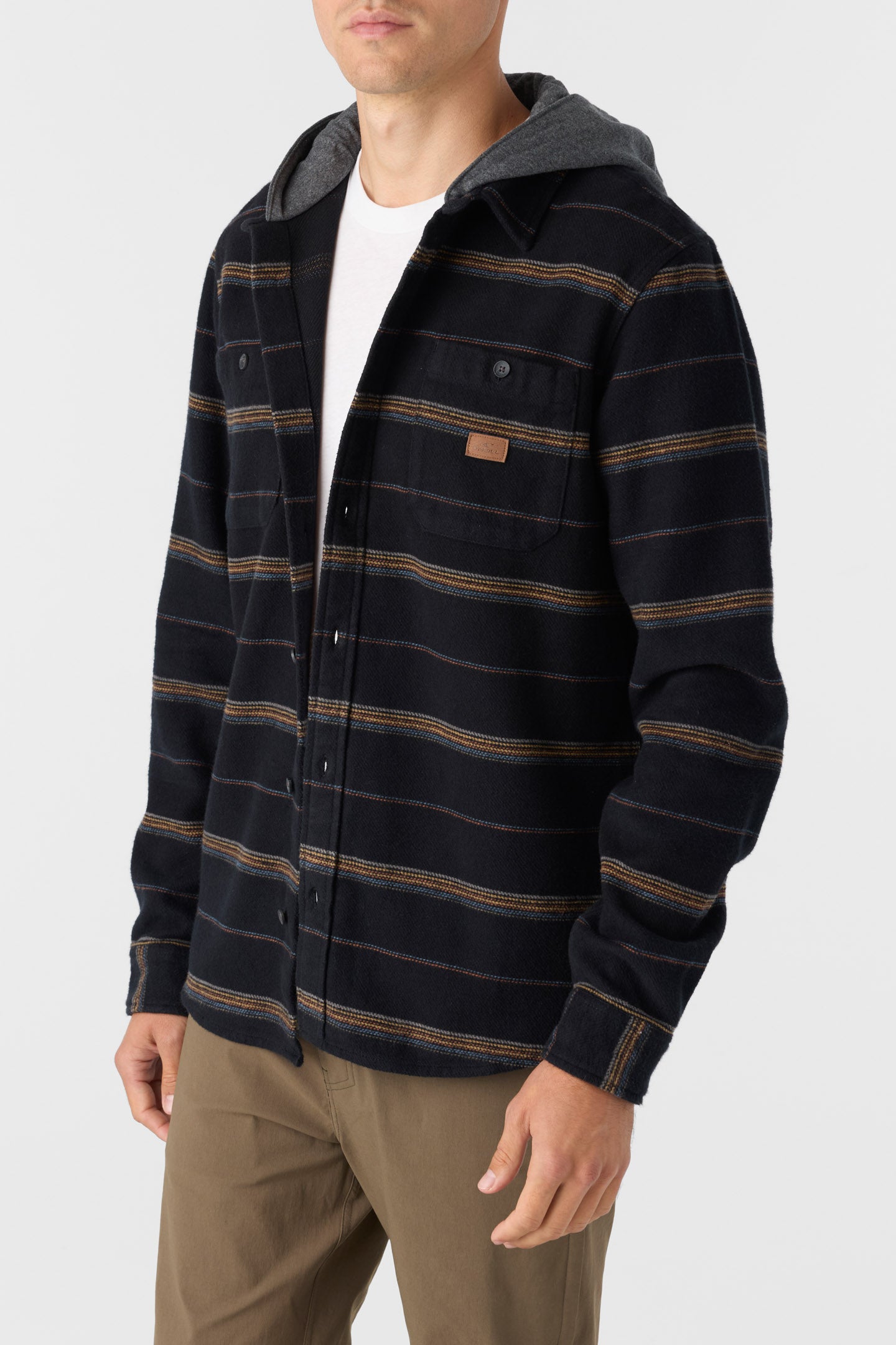 LANDMARKED STRIPE HOODED FLANNEL STANDARD FIT SHIRT