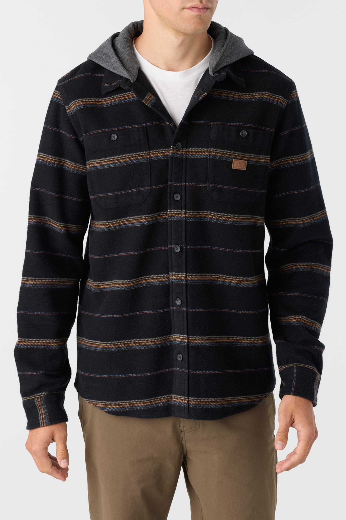 LANDMARKED STRIPE HOODED FLANNEL STANDARD FIT SHIRT