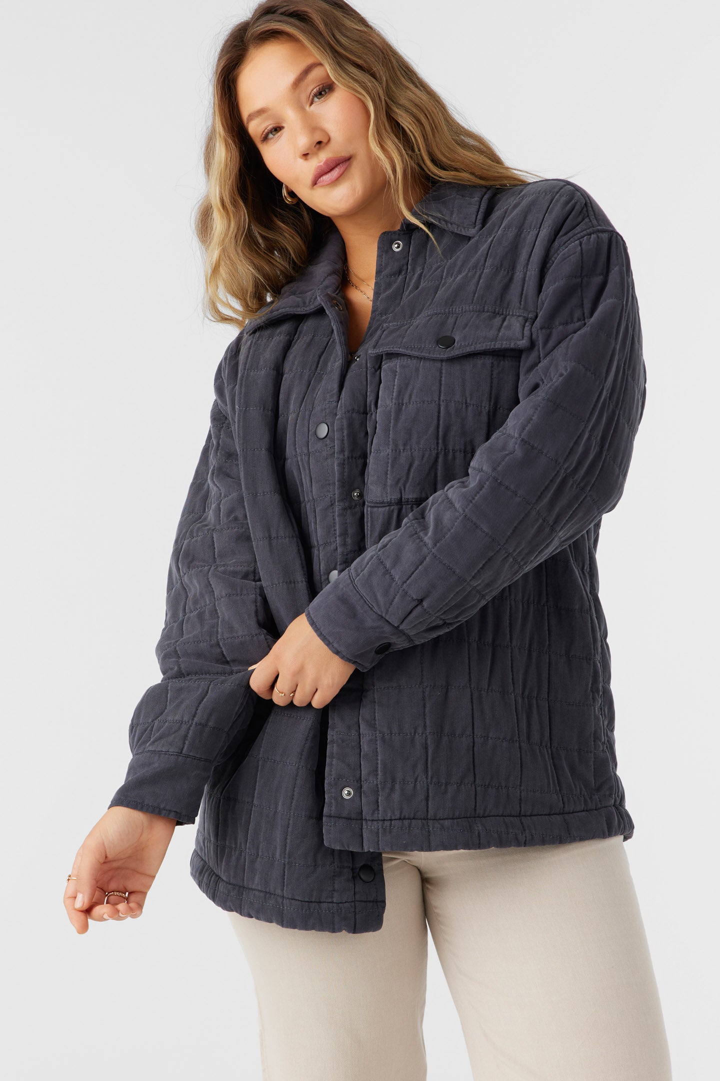 RYA QUILTED OVERSIZED FIT SNAP FRONT JACKET