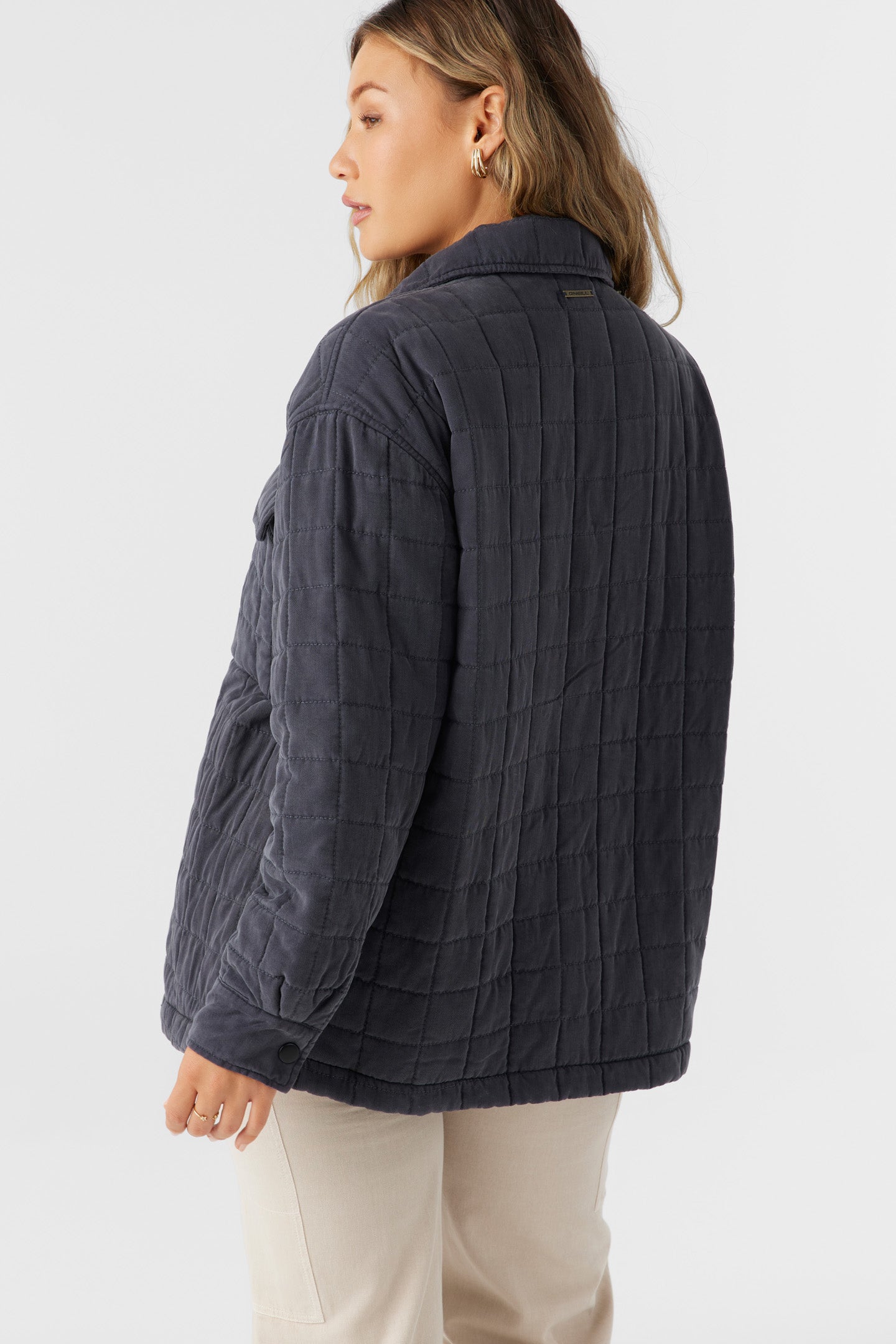 Rya Quilted Oversized Fit Snap Front Jacket - Washed Black | O'Neill