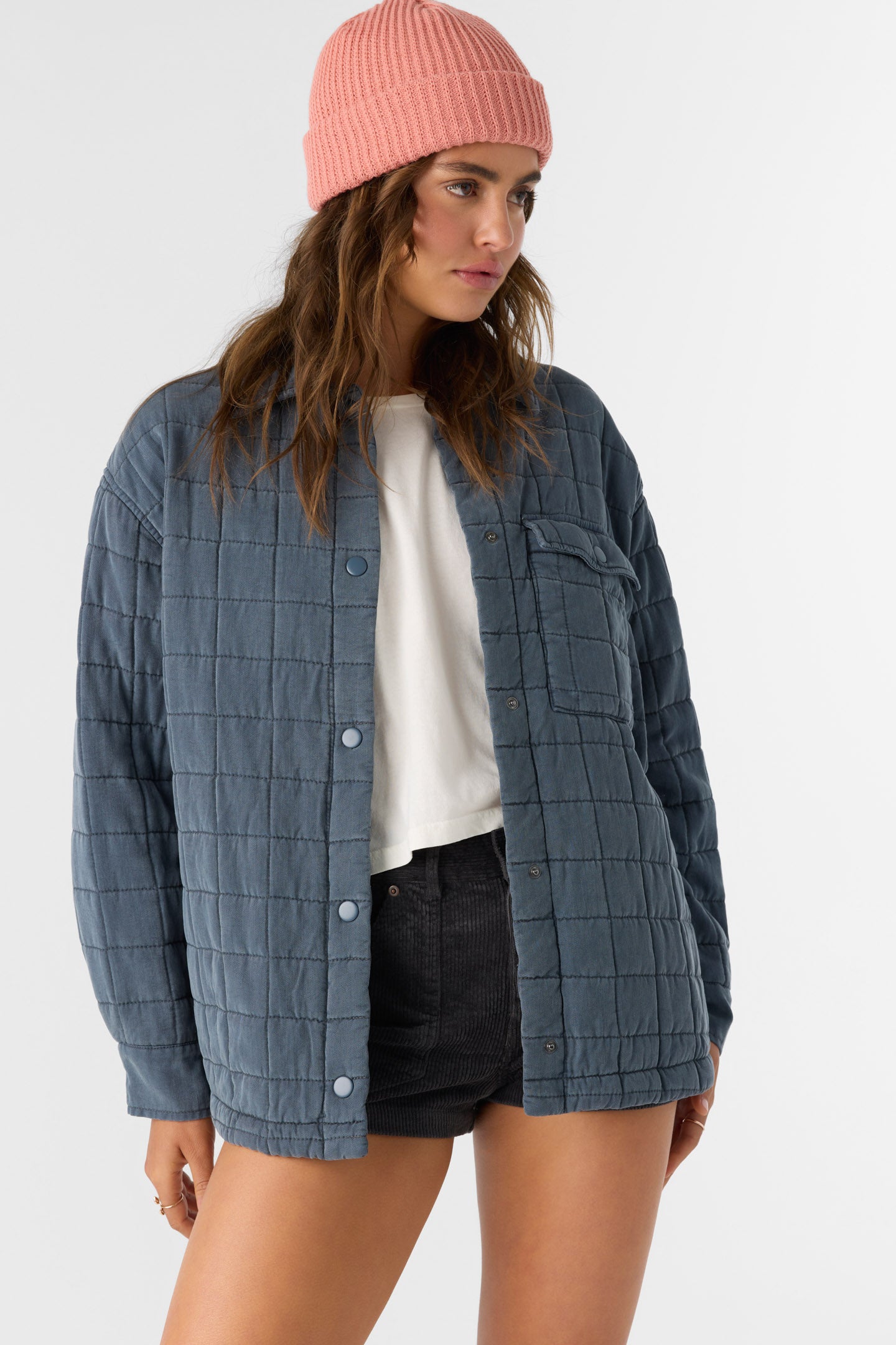 【m_quiltnail】 Rya Quilted Oversized Fit Snap Front Jacket - Slate | O'Neill
