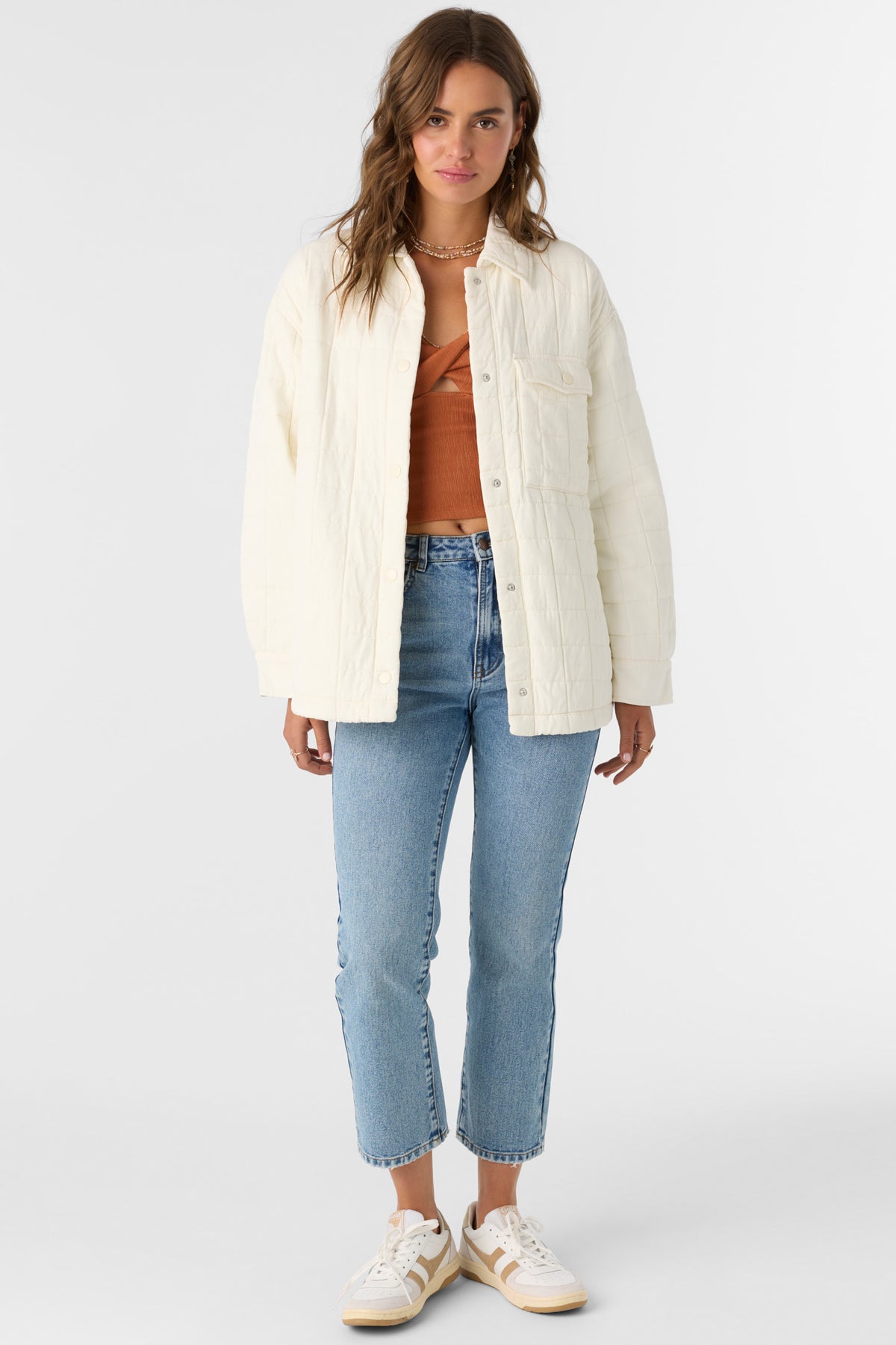 Rya Quilted Oversized Fit Snap Front Jacket - Winter White | O