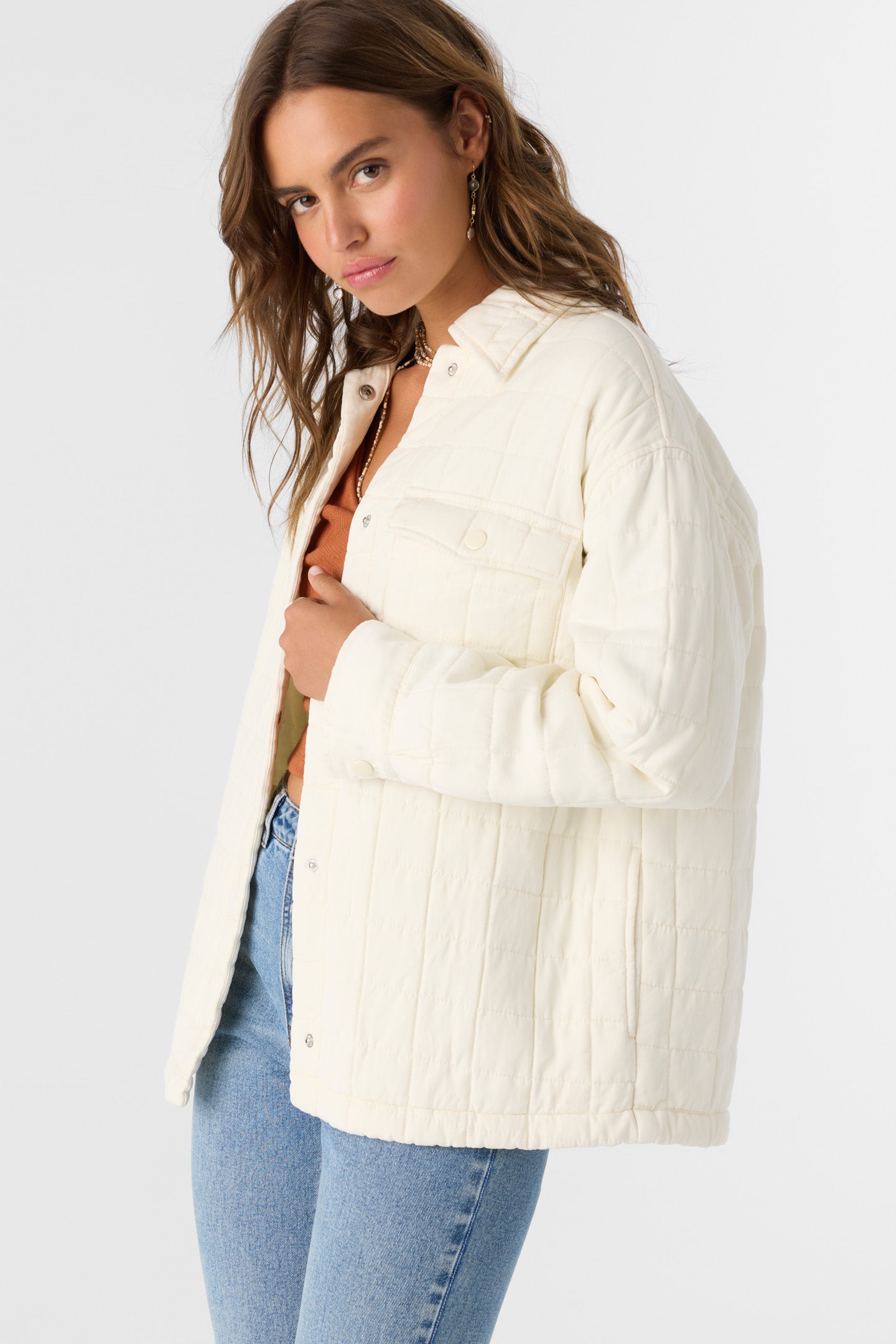 Rya Quilted Oversized Fit Snap Front Jacket - Winter White | O'Neill