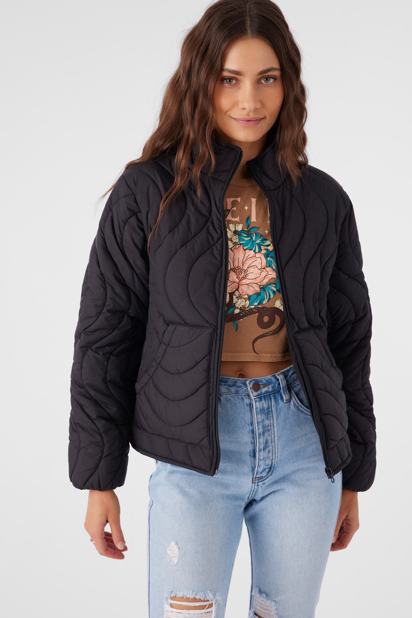 EDEN NYLON WAVE QUILTED ZIP JACKET