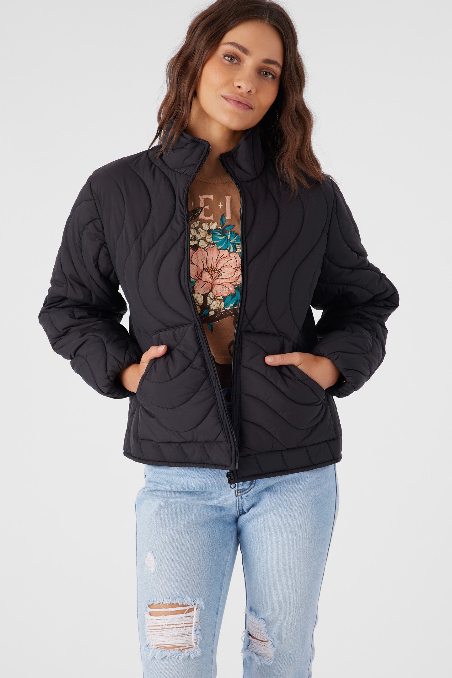 EDEN NYLON WAVE QUILTED ZIP JACKET